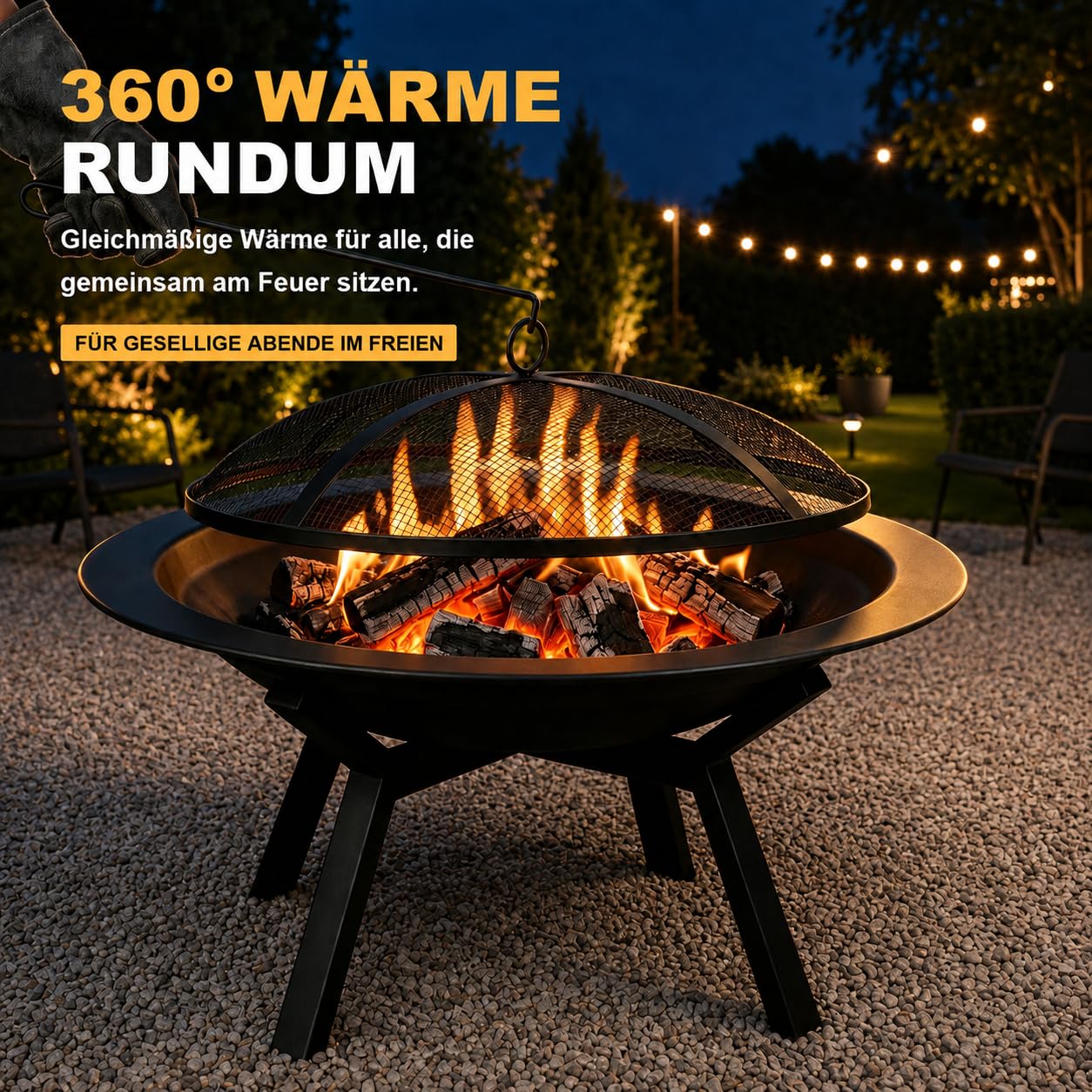 Feuerschale mit Funkenschutz Ø 71 cm für Garten und Außenbereich