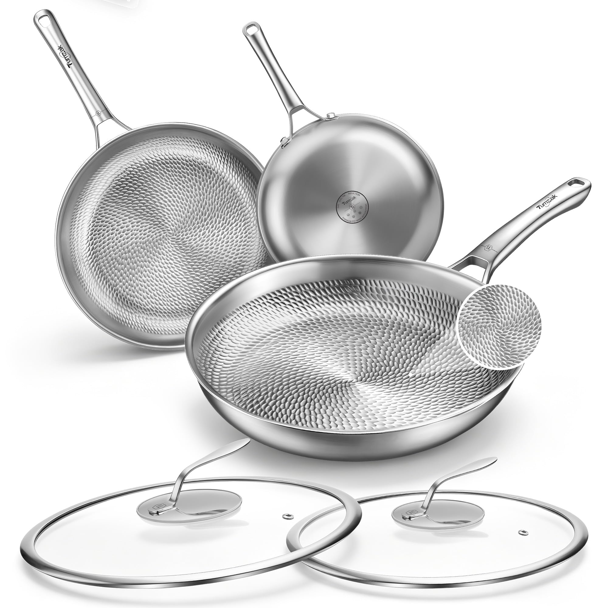 Tumzak Titanium Pans for Cooking, 8"+10"+12" Titanium Pro Pan, Non-Stick Frying Pan with…