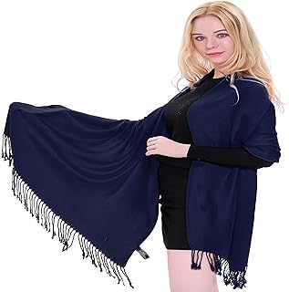 Chal de pashmina con color liso diseñado en Nepal, en más de 50 colores - Azul - talla única
