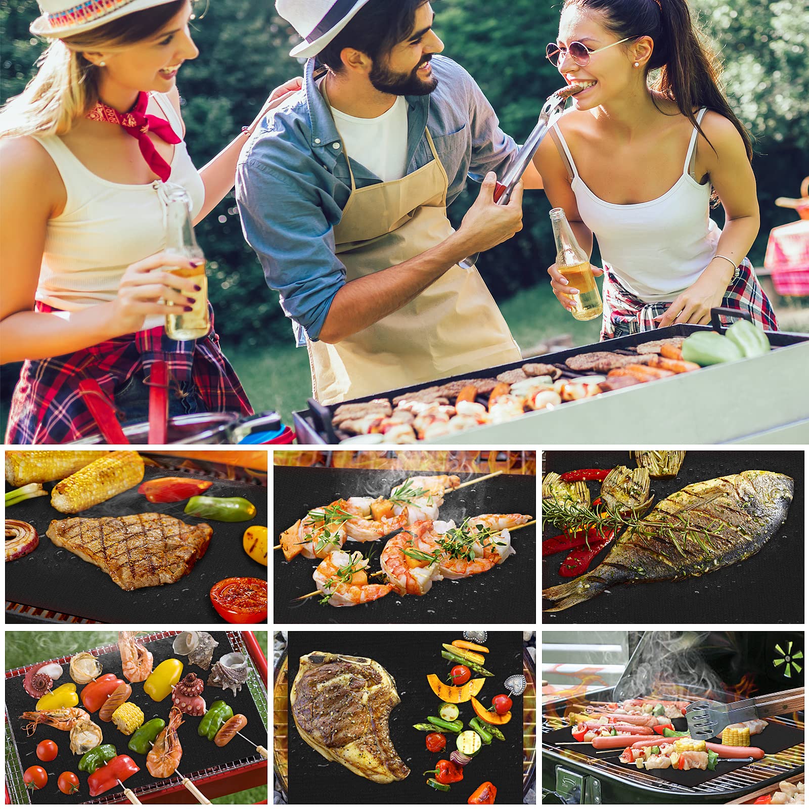 Set 5 Tappetini Barbecue In Teflon Antiaderente - Per Griglia A Gas O Carbone, 40x32 Cm - Foto 4