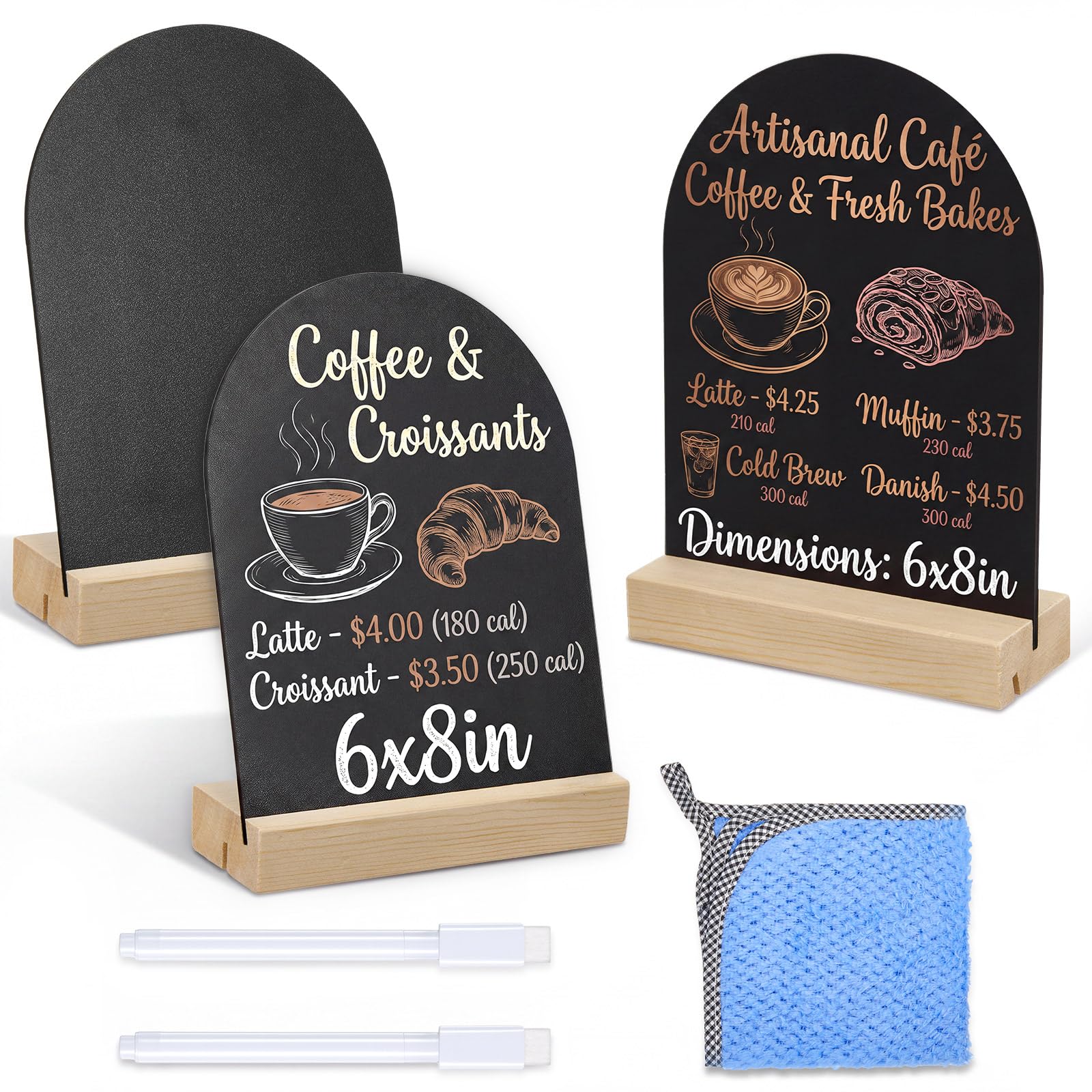 3 Pack Tabletop Chalkboard Sign 6.1 x 8 in Rustic Frame, Arch