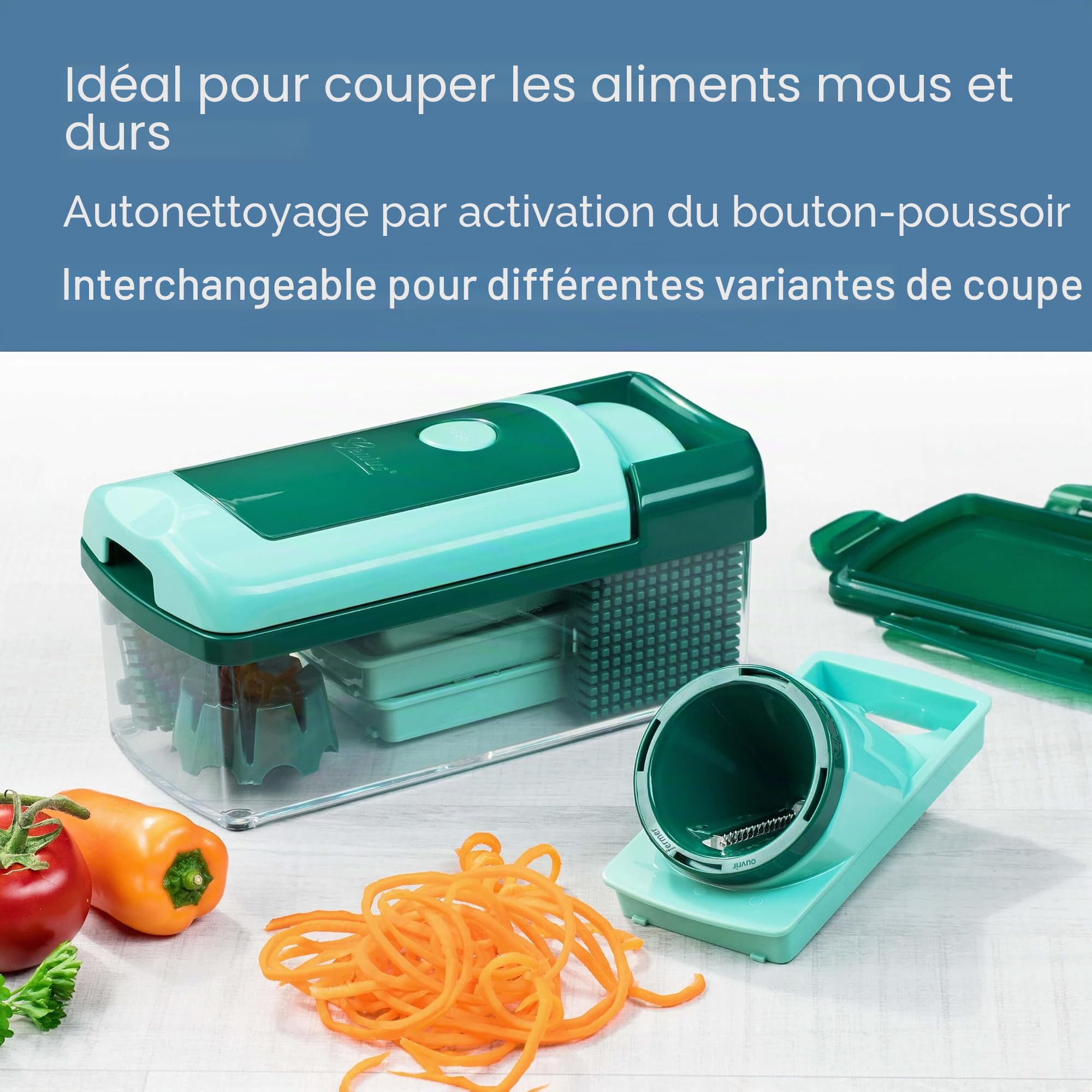 Genius Coupe-légumes et Fruits en Plastique, Plastique, Vert Menthe, 28.5 x 21 x 16.3 cm