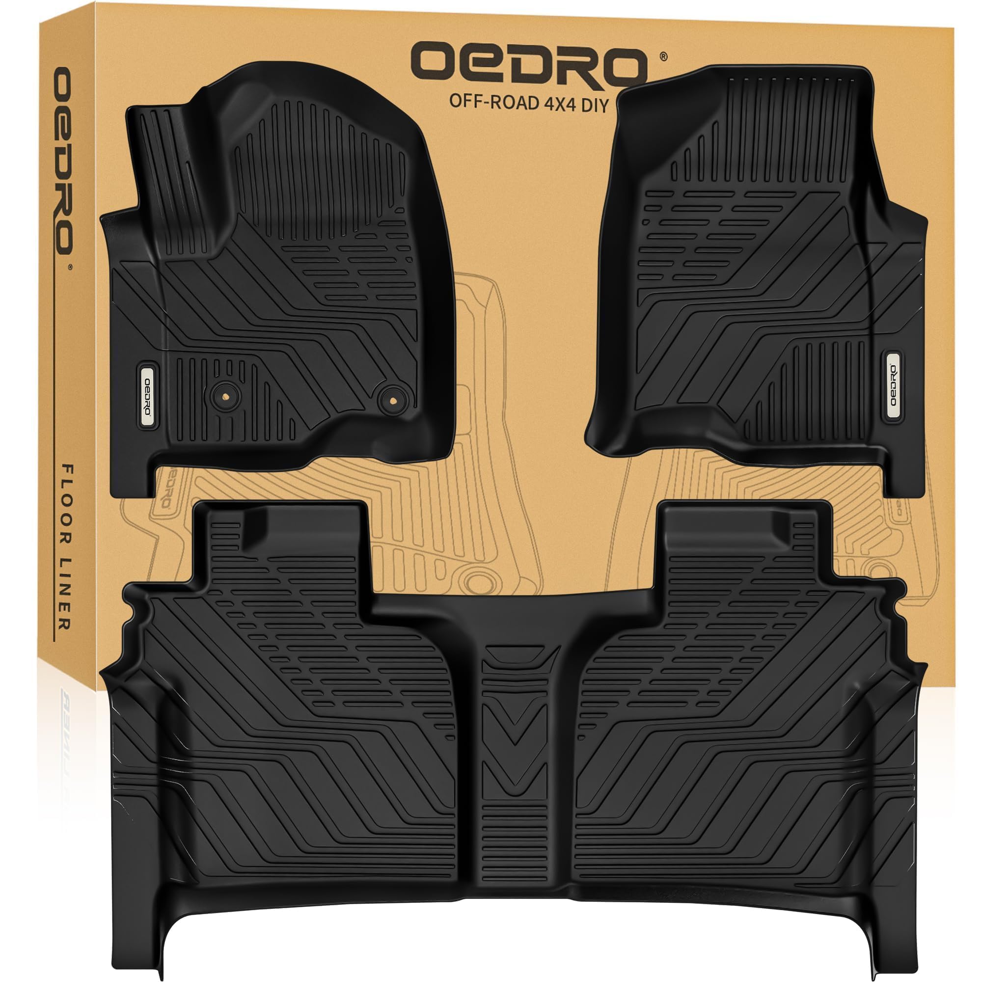 OEDRO Upgraded Floor Mats Fit for 2019-2025 Chevrolet Silverado 1500/GMC Sierra 1500 & 2020-2025 Chevy Silverado/GMC Sierra 2500HD/3500HD Crew Cab w/Rear Under seat Storage Box, Front Bucket Seating