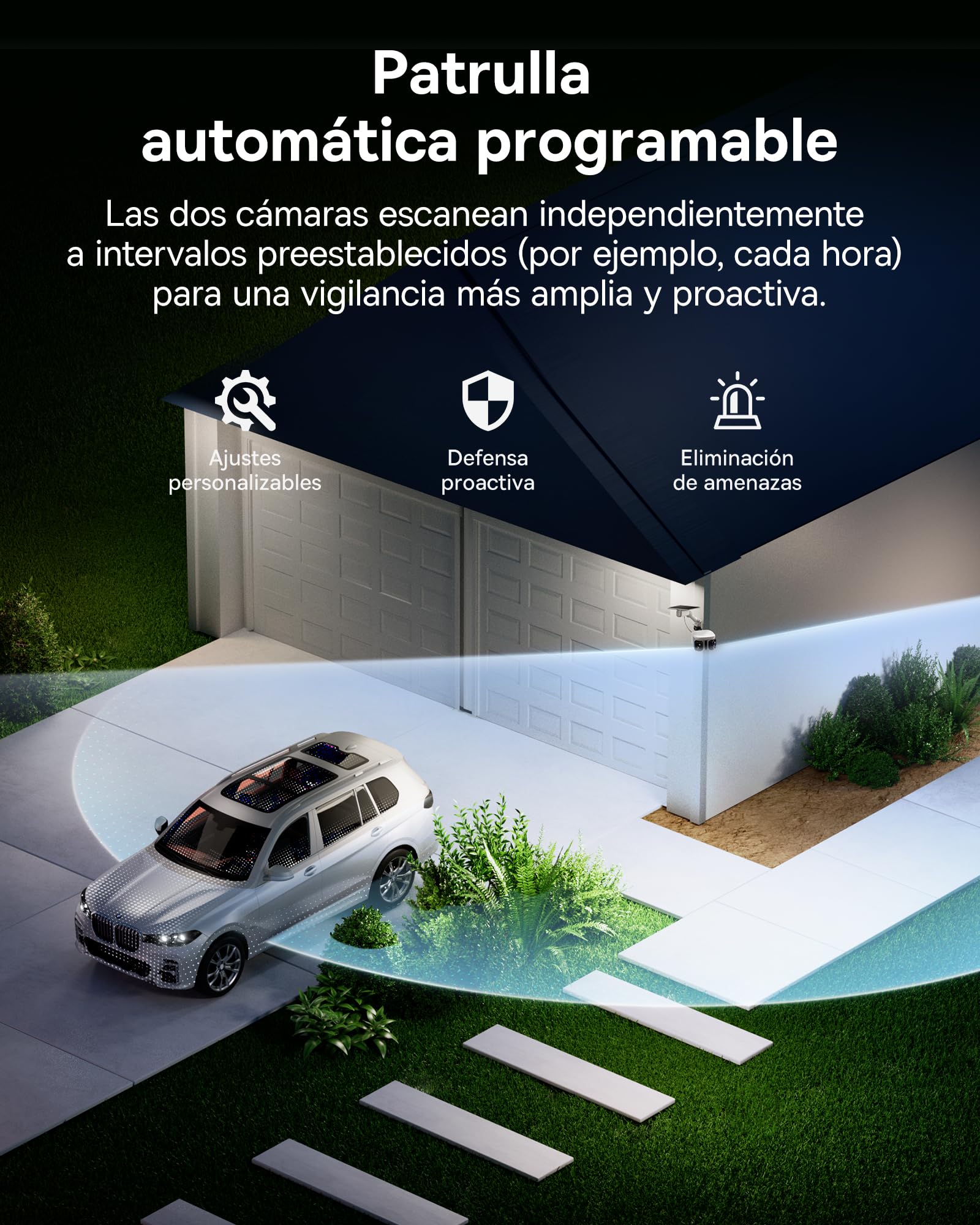 Baseus Security X1 Pro Cámara de Vigilancia Exterior – Doble Seguimiento IA, vigilancia 300°, visión Nocturna, cámara Solar inalámbrica a batería con detección IA, Patrulla automática, hasta 512 GB