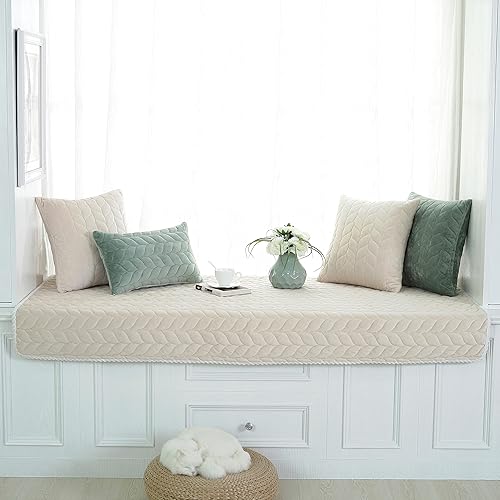 LZTENRETO Non-Slip Window Seat Cushions Indoor, Plush Bay Window Cushion, Crystal Velvet Windowsill Cover, Custom Size Bench Cushion