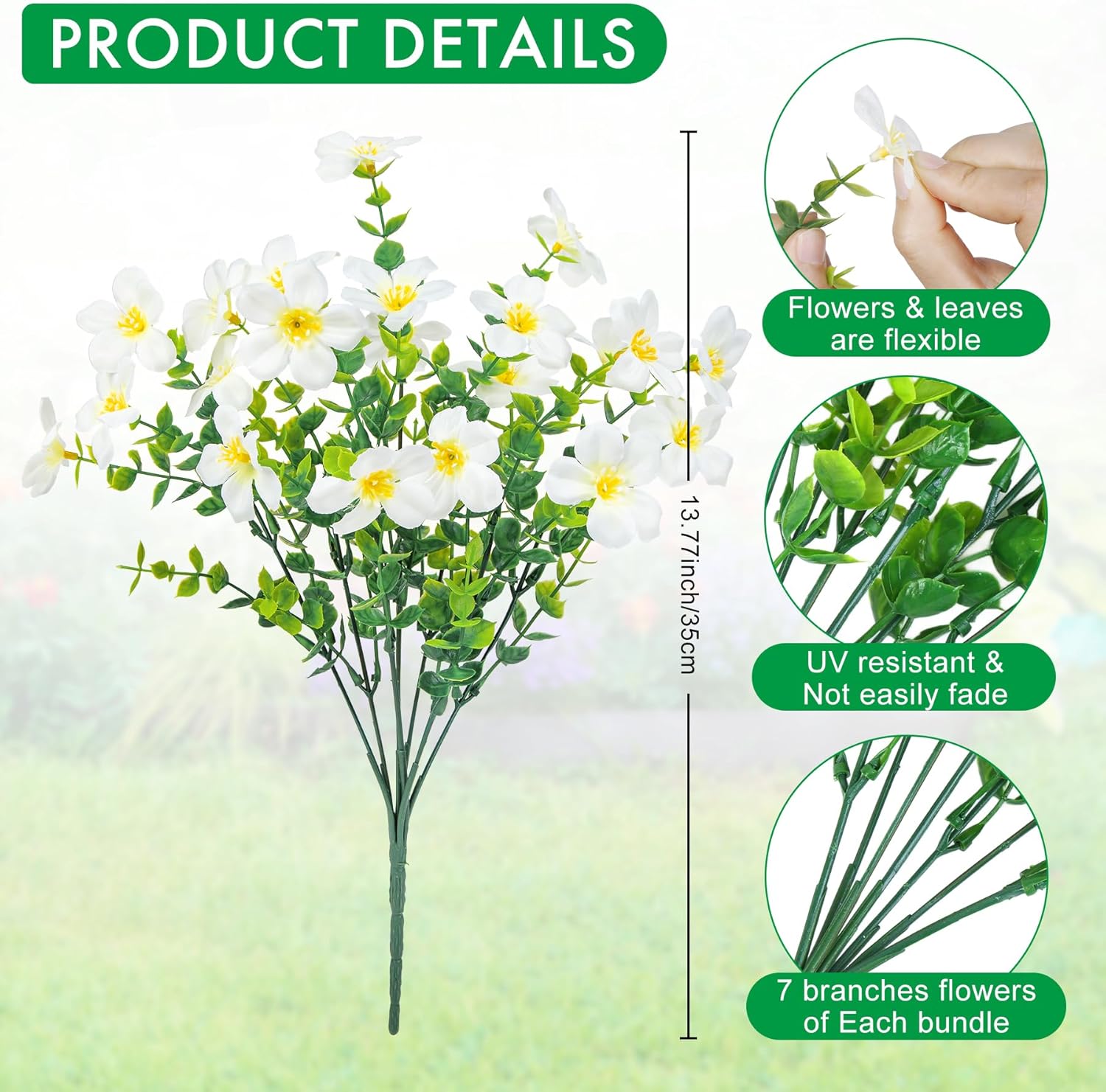 16 Bundles Artificial Flowers for Outdoors Decoration Fake Silk Flowers UV Resistant Faux Plastic Plants for Spring Summer Garden Yard Porch Window Box Home Indoor Outdoor Decor, White - Image 2