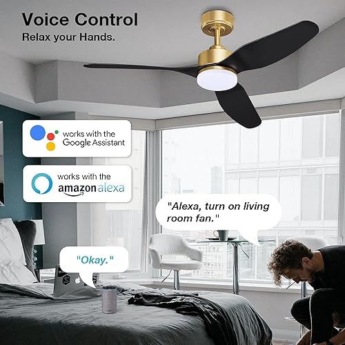 Miniatura 2 de Ventiladores de techo inteligentes de 48 pulgadas con luces LED, control remoto, motor CC silencioso, regulable, ventilador de techo para interior y
