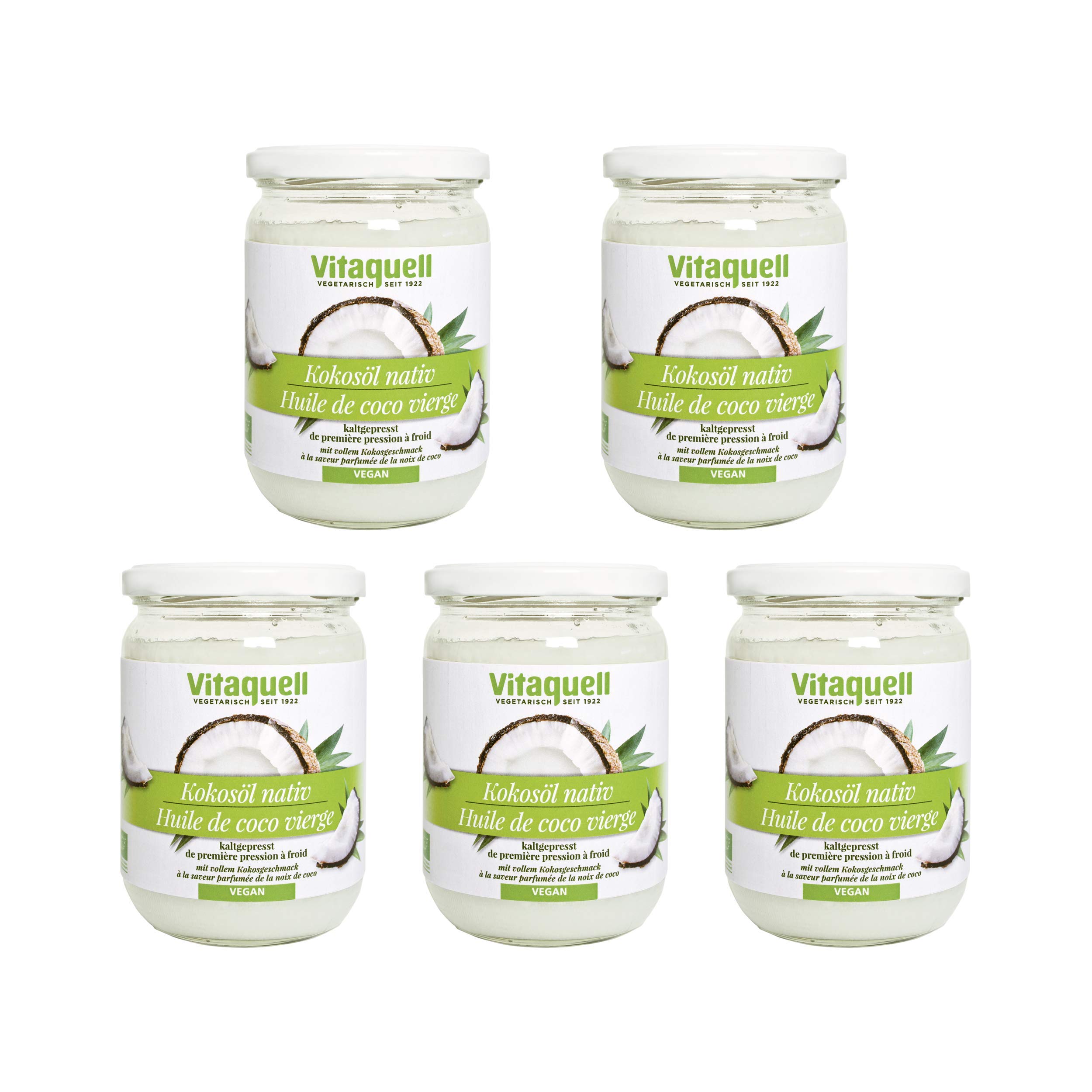 Vitaquell Kokosöl Bio (400g) kaltgepresst 5 X Kokosöl 400g (430ml) = 2000g (2150ml) zum Kochen, Backen, Braten oder für die Hautpflege