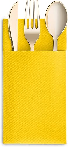 Miniatura 7 de Paquete de 50 servilletas desechables de lino con bolsillo integrado para cubiertos, color amarillo, como servilletas de papel para cenas, bodas o