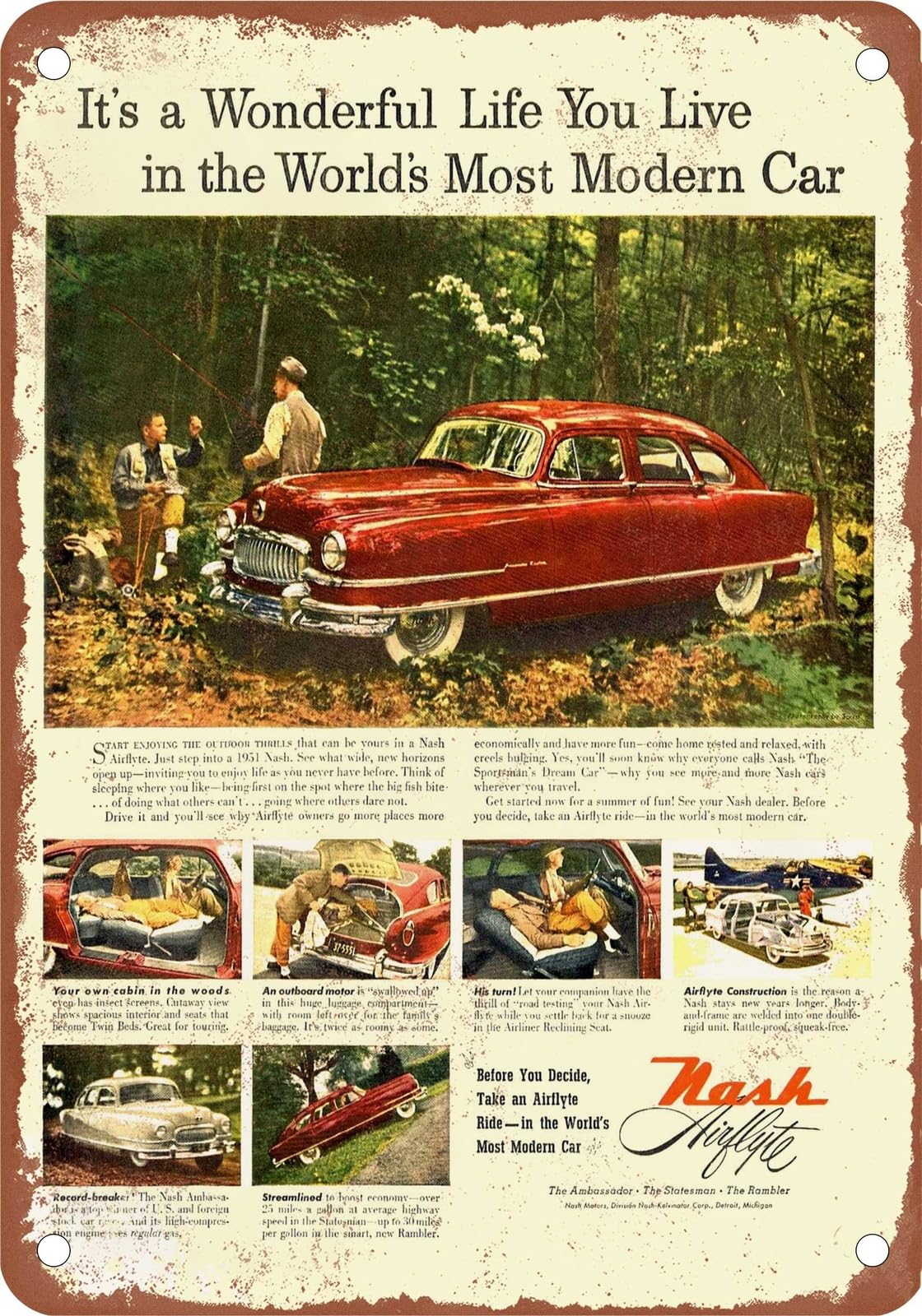 Miaomansenstore Metal Sign - 1951 Nash Vintage Ad 02 - Old Retro Rusty Look Home Decor