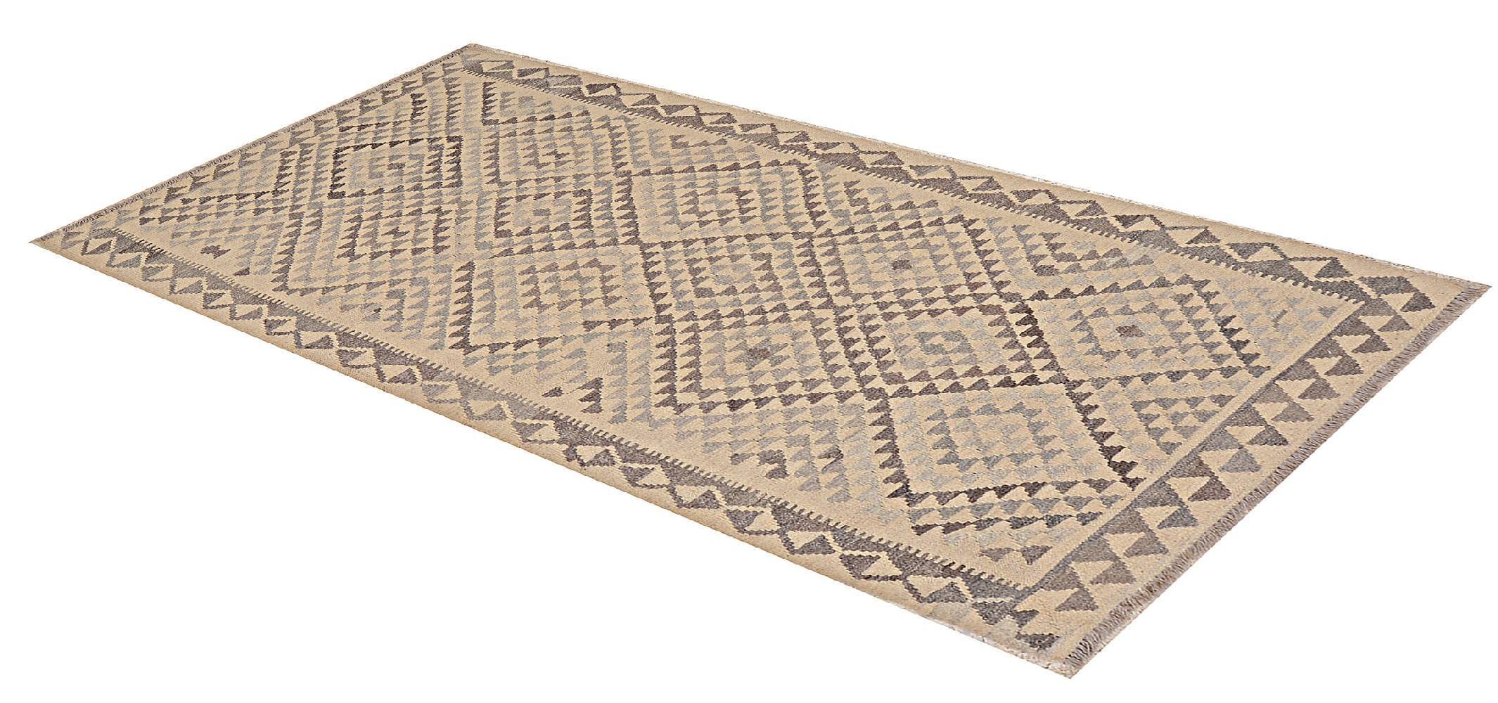 Afghan Kelim Old Style Natural Tapis tissé à la main Beige géométrique 100 x 200 cm