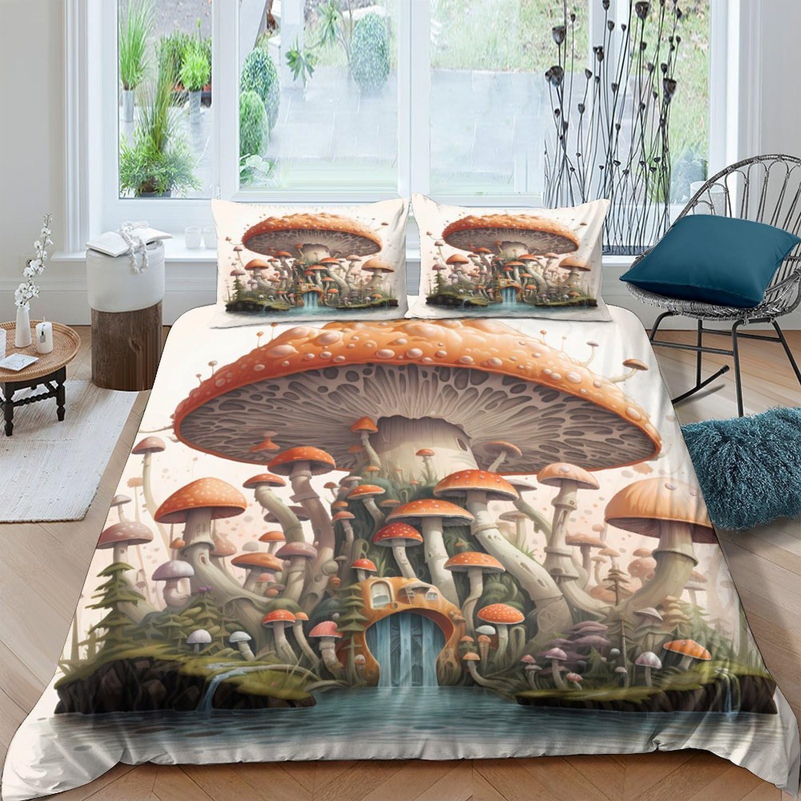 Ctjqhvkz Style-4 3D Printed Fantasy Mushroom Forest Fitted Sheet Microfiber Soft Breathable Waterfall Bed Cover For Bedroom Guest Room Mattress Decor Single（135X200cm）