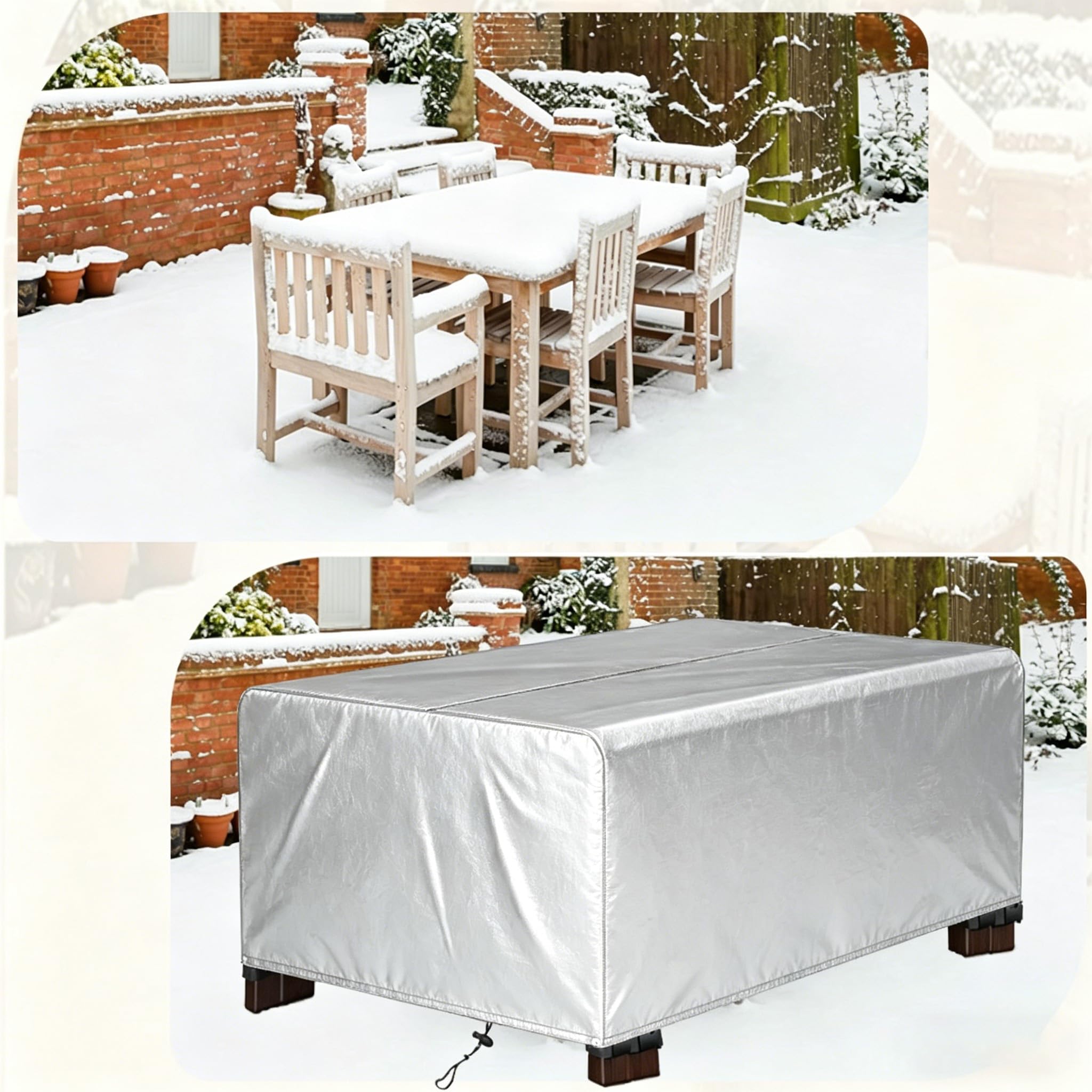 Funda de piel de 270 x 70 x 75 cm, color plateado, impermeable, protector de mesa, protección contra rayos UV, resistente al viento y frío