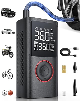 Tire Inflator Portable Air Compressor, 150 PSI Cordless Bike Tire Pump, Air Pump for Auto, Motorcycle, Bicycle, Balls with Pressure Gauge, LED Light & Car Accessories, Black, 4000mAh