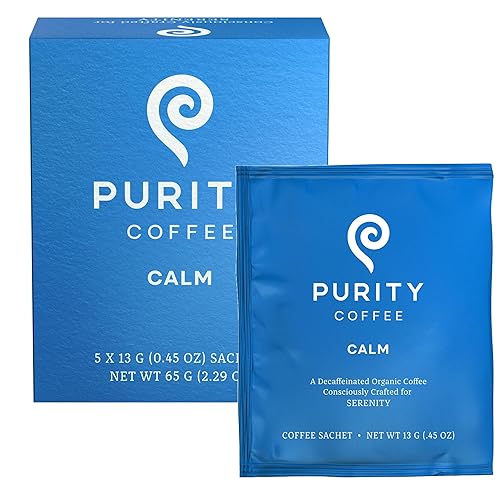 Purity Coffee CALM - Café orgánico descafeinado de tostado medio, certificado por USDA, orgánico de grado especial, paquetes de arábica de una sola Purity Coffee CALM - Café orgánico descafeinado de tostado medio, certificado por USDA, orgánico de grado especial, paquetes de arábica de una sola