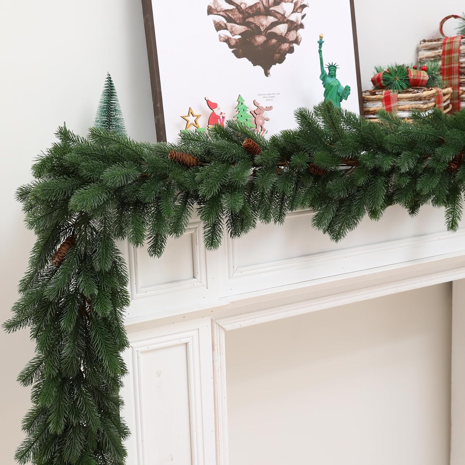 Artificial Christmas Garland, Real Touch Norfolk Snow Pine Garland, Winter Greenery Garland for Table, Mantle, Staircase, Wall, Front Door, Porch, Indoor, Outdoor Christmas Decorations, 6FT Green,6FT