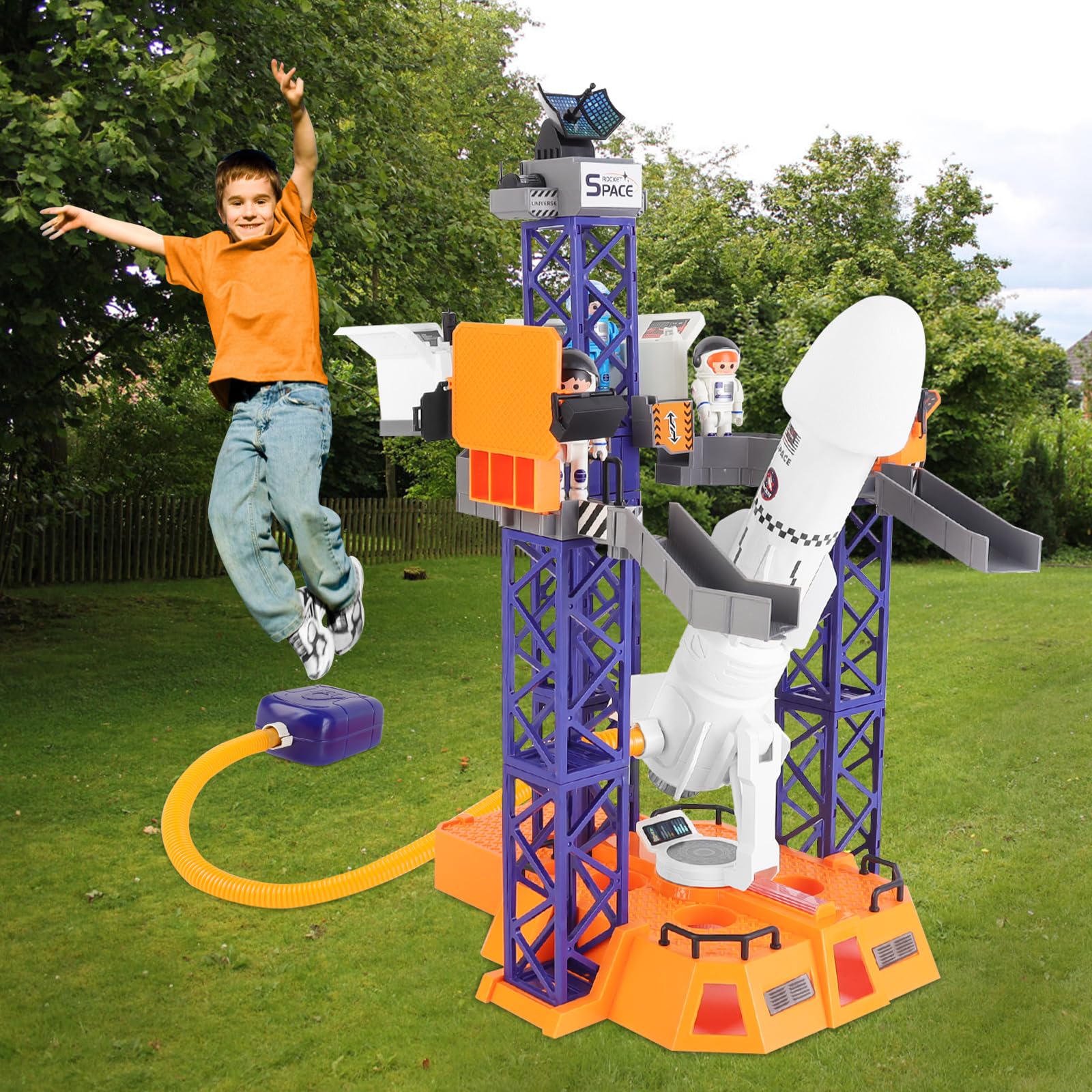 deAO Space Shuttle Rakete Spielzeug mit Licht & Sound, Rauchfunktionen, 5 In1 STEM Wissenschaft Lernspielzeug Projektionslampe Weltraumspielzeug, mit 4 Astronauten, Geschenk (Sky-1)