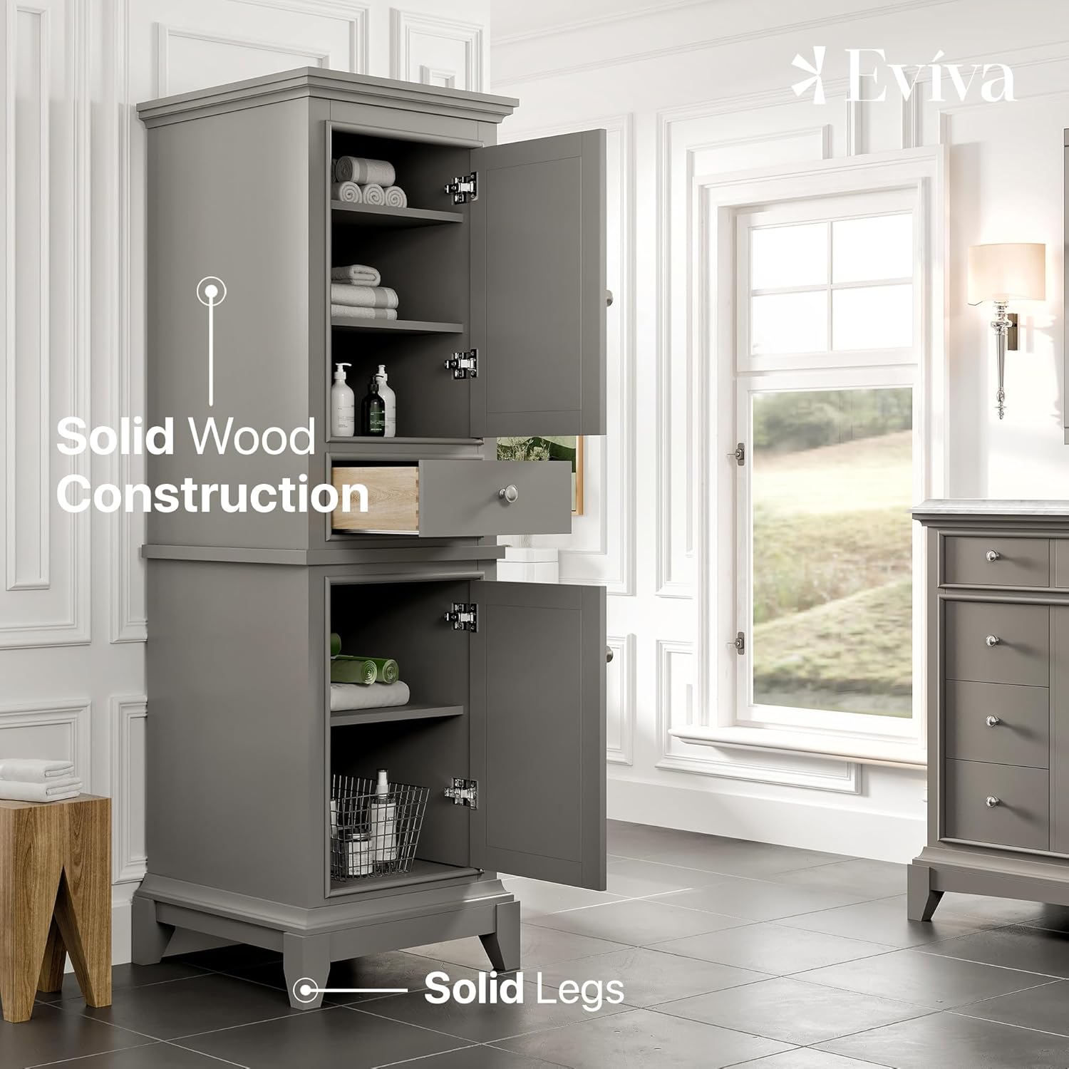 Eviva Elite Stamford 24 inch Gray Freestanding Linen Side Cabinet