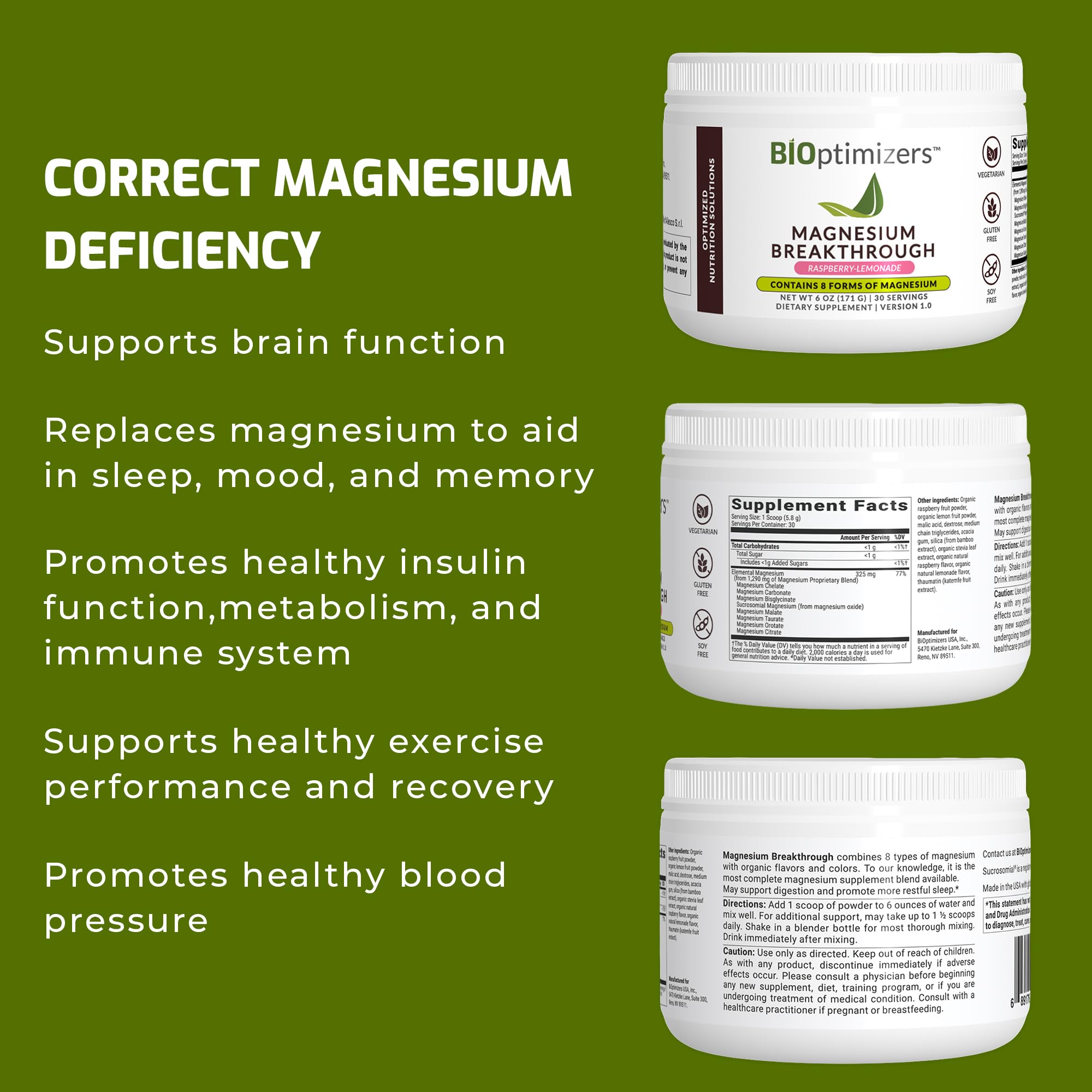 BiOptimizers Magnesium Breakthrough Drink Raspberry
