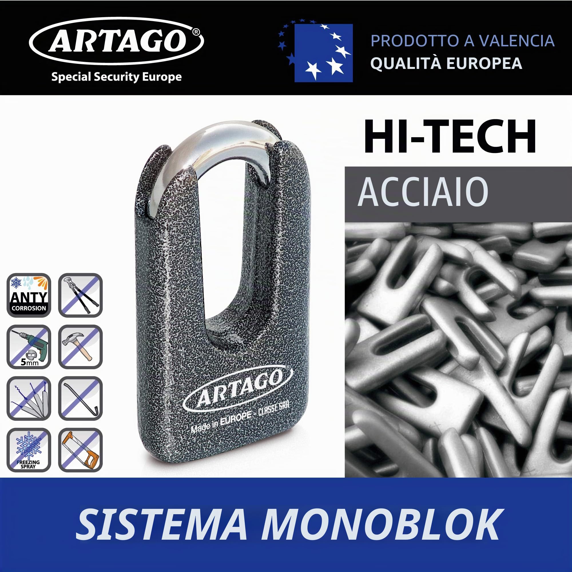 ARTAGO 69T120 Lucchetto Antifurto Moto Catena Massima Sicurezza Bunker, Doppia Funzione, Omologato, Sold Secure Gold e Sra, Nero/Grigio, ø15 120cm