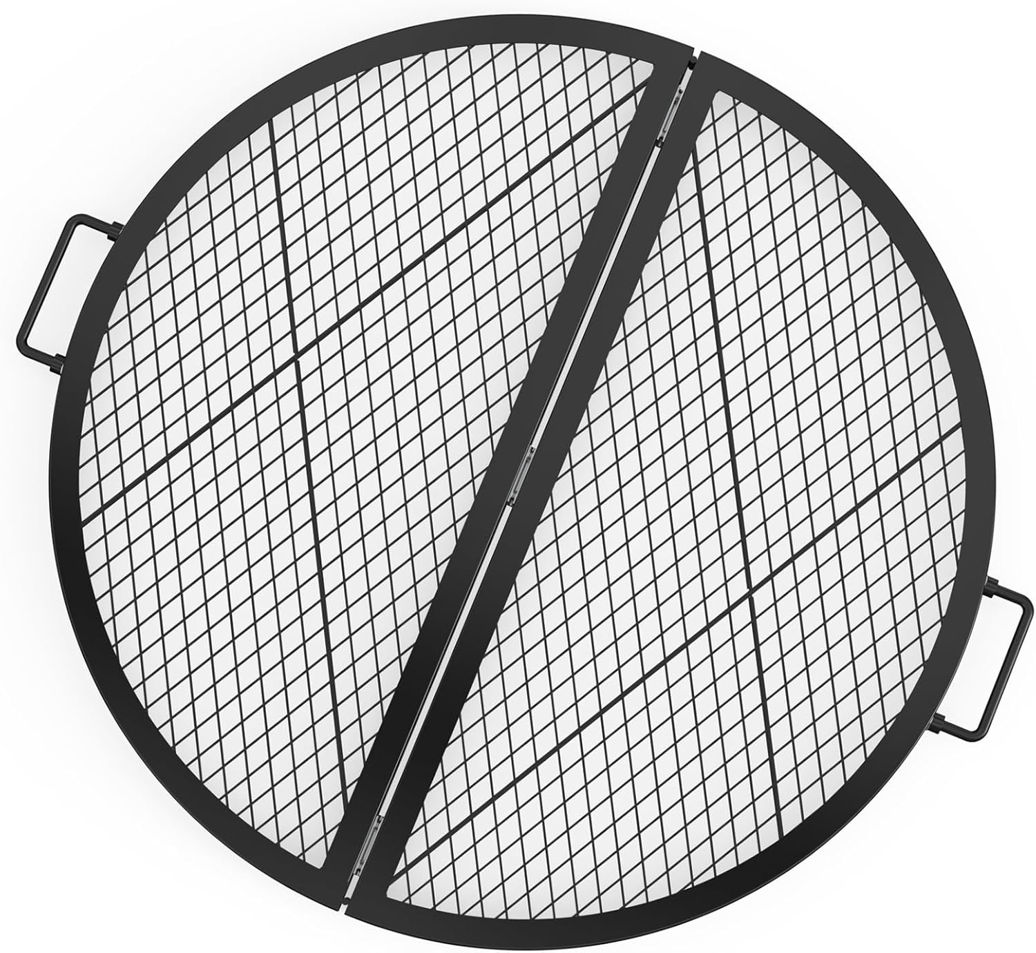 stanbroil x-marks fire pit cooking grate, foldable round grill grate with handles, 30 inch portable outdoor campfire bbq grill, black