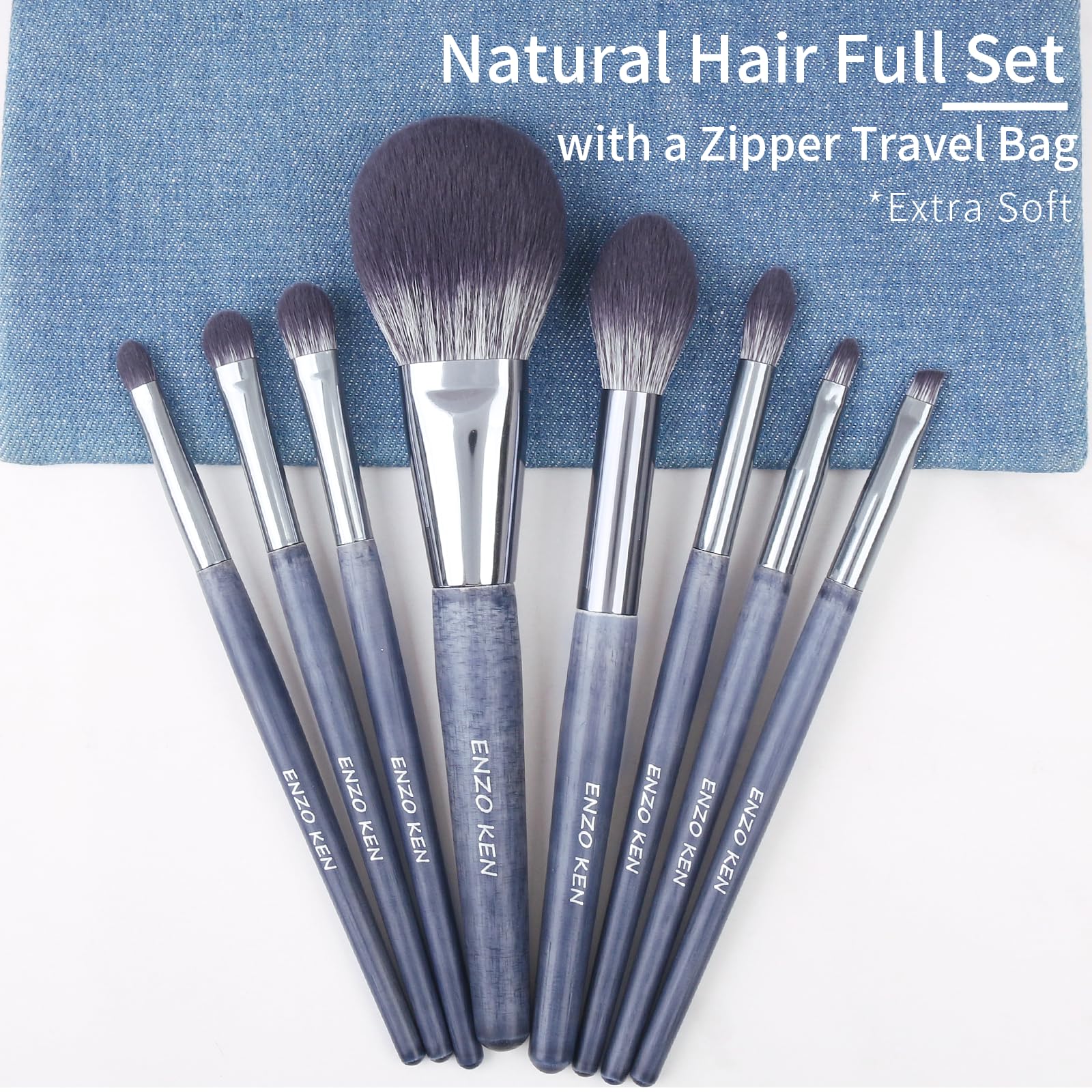 ENZO KEN Natural Purple Badger Hair Makeup Brushes Set Professional, Walnut Makeup Brush Set including Case - Image 2