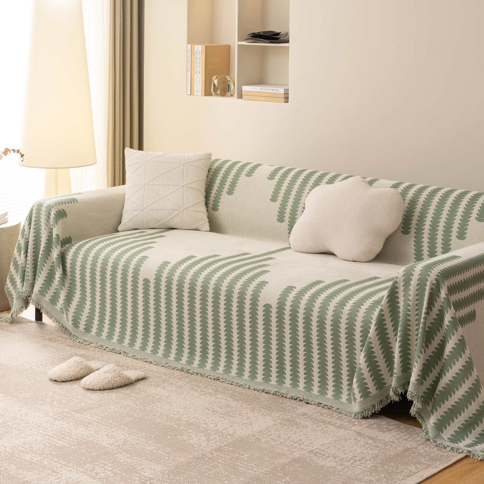 SHANNA Line Sofa Cover for 2 3 4 Seater, Cotton Blend Velvet Slipcover for Corner L Shaped Sofa, All-Season Protection Couch Cover, Furniture Protector Loveseat Futon Bed Cover with Non-slip Bottom โ image 1