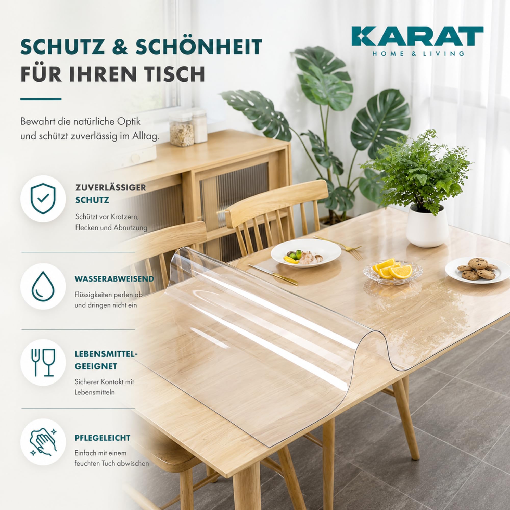KARAT Protector de mesa transparente mate con borde biselado, mantel a medida, tamaño a elegir, lámina protectora mate, protector de mesa (Imperial, ancho 80 x largo: 160 cm)