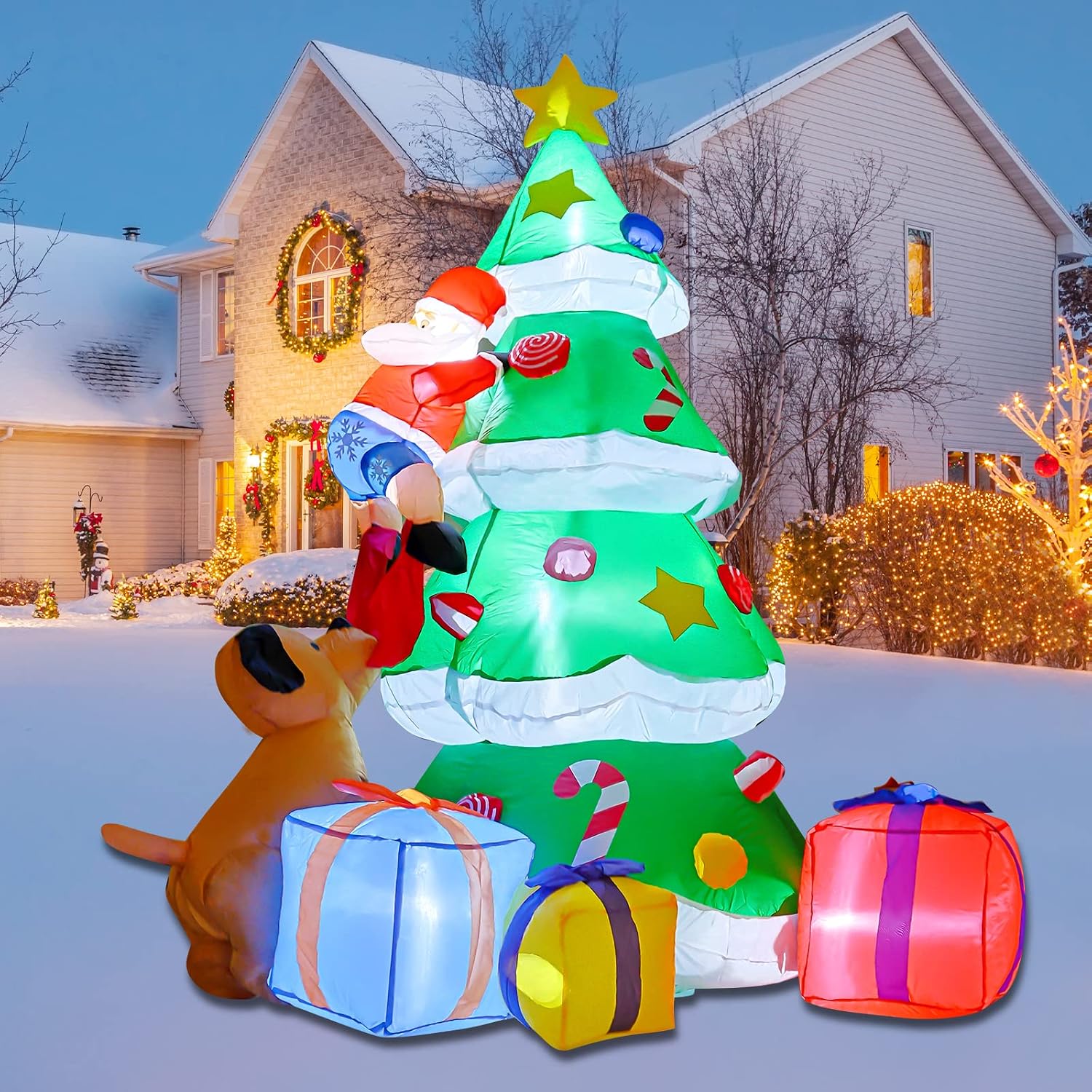 GOOSH 7 FT Christmas Tree Inflatables Outdoor Decorations with Claus & Gift Boxes Blow Up Yard Decoration with LED Lights for Indoor Outdoor Yard Garden Patio Lawn Décor