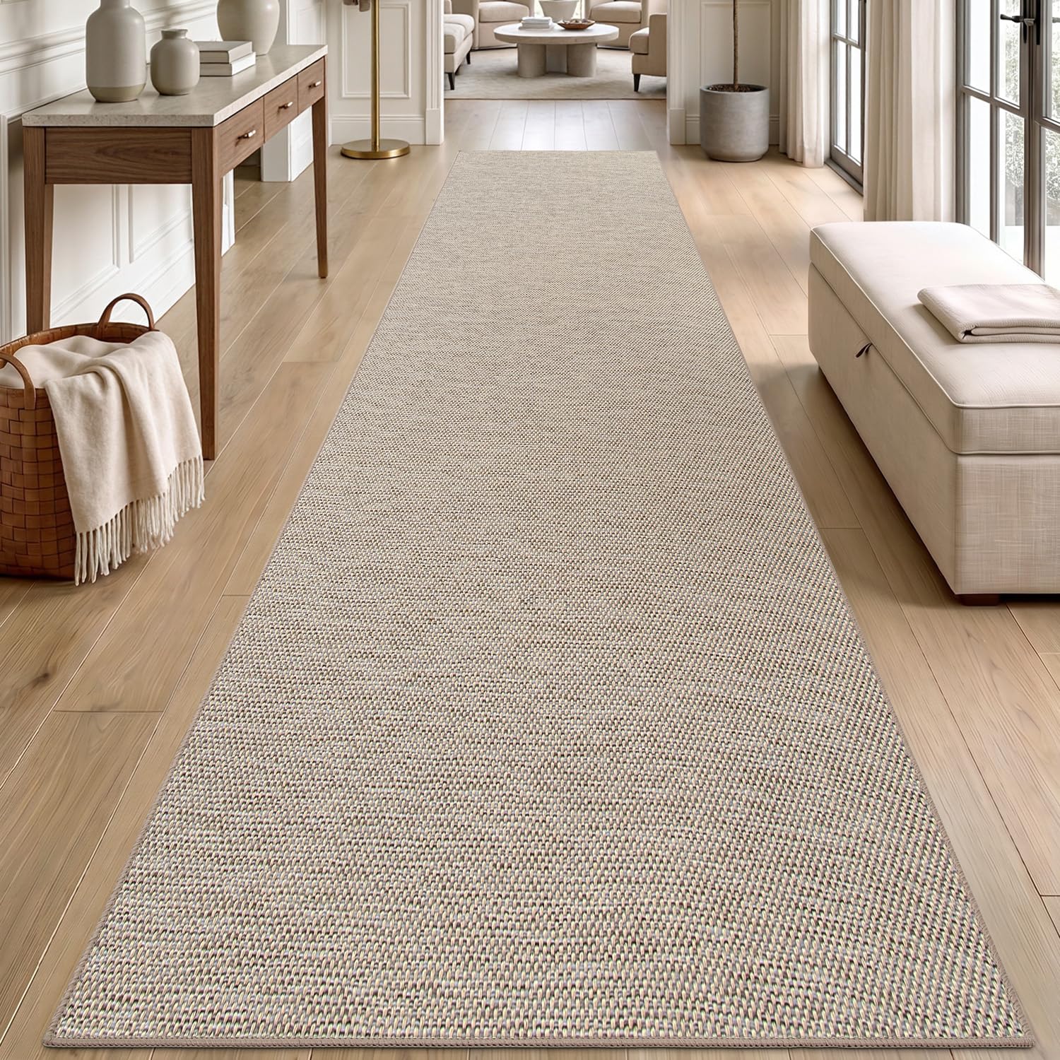 DEXI Teppich Läufer 80 x 250 cm, rutschfest, Absorbierend, Beige | Polyester, Gummirücken, Flur, Küche, Waschküche, Eingangsbereich
