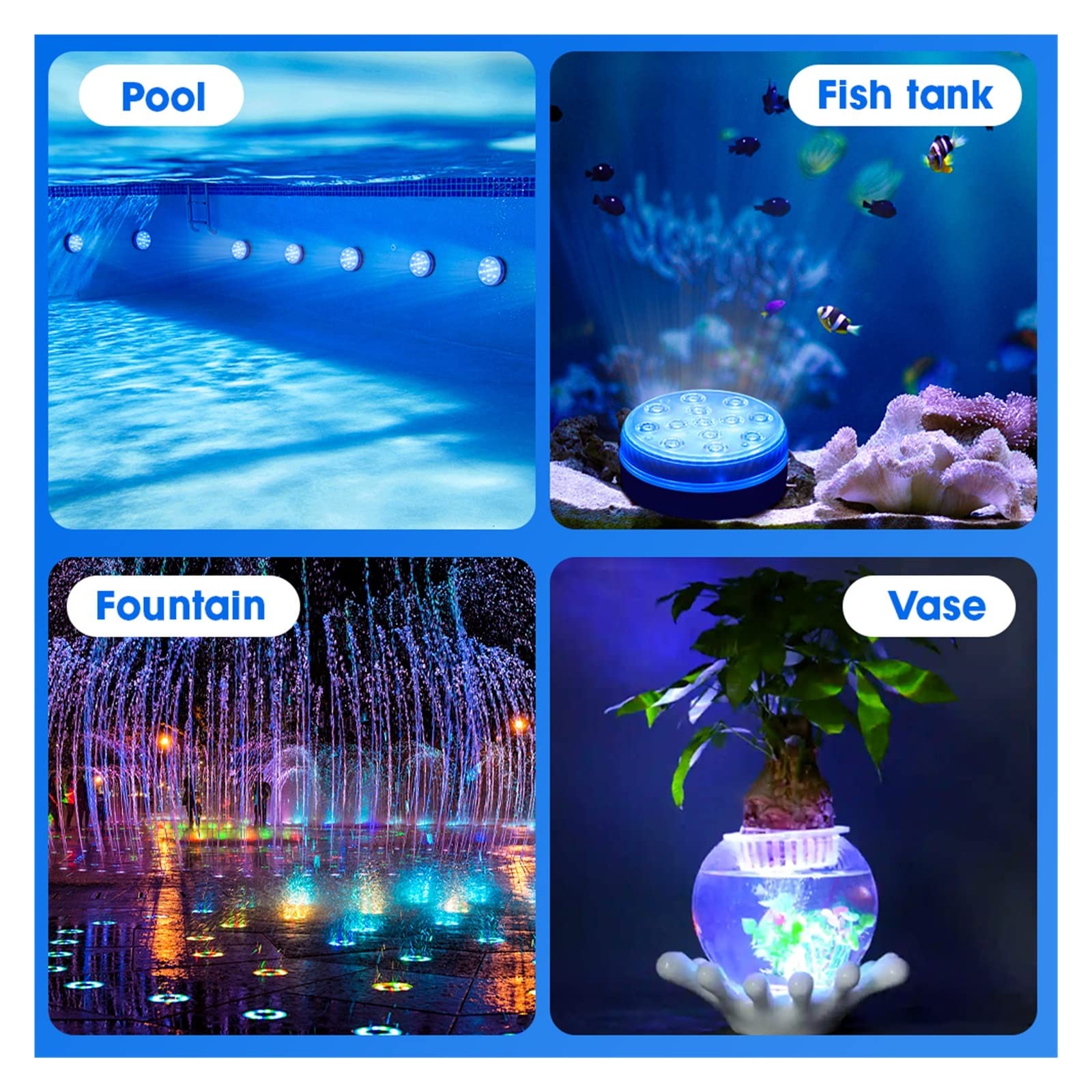 Nurkowanie Led Lights Z pilotem Podwodne oświetlenie basenowe IP68 Magnes 13 Jasna lampa LED RGB Do stawu/basenu akwarium Tworzenie Atmosfery(8 Light 2 Controller,7.0CM)