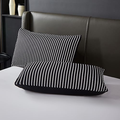 Miniatura 6 de MOCAHOME Juego de funda de edredón tamaño individual, rayas impresas, ropa de cama suave de 3 piezas, 1 funda de edredón + 2 fundas de almohada