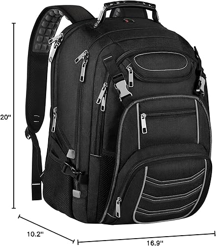 Miniatura 8 de Mochila para laptop de 18.4 pulgadas para hombres, mochila extragrande para laptops gaming de 60L con puerto de cargador USB, aprobada para vuelos