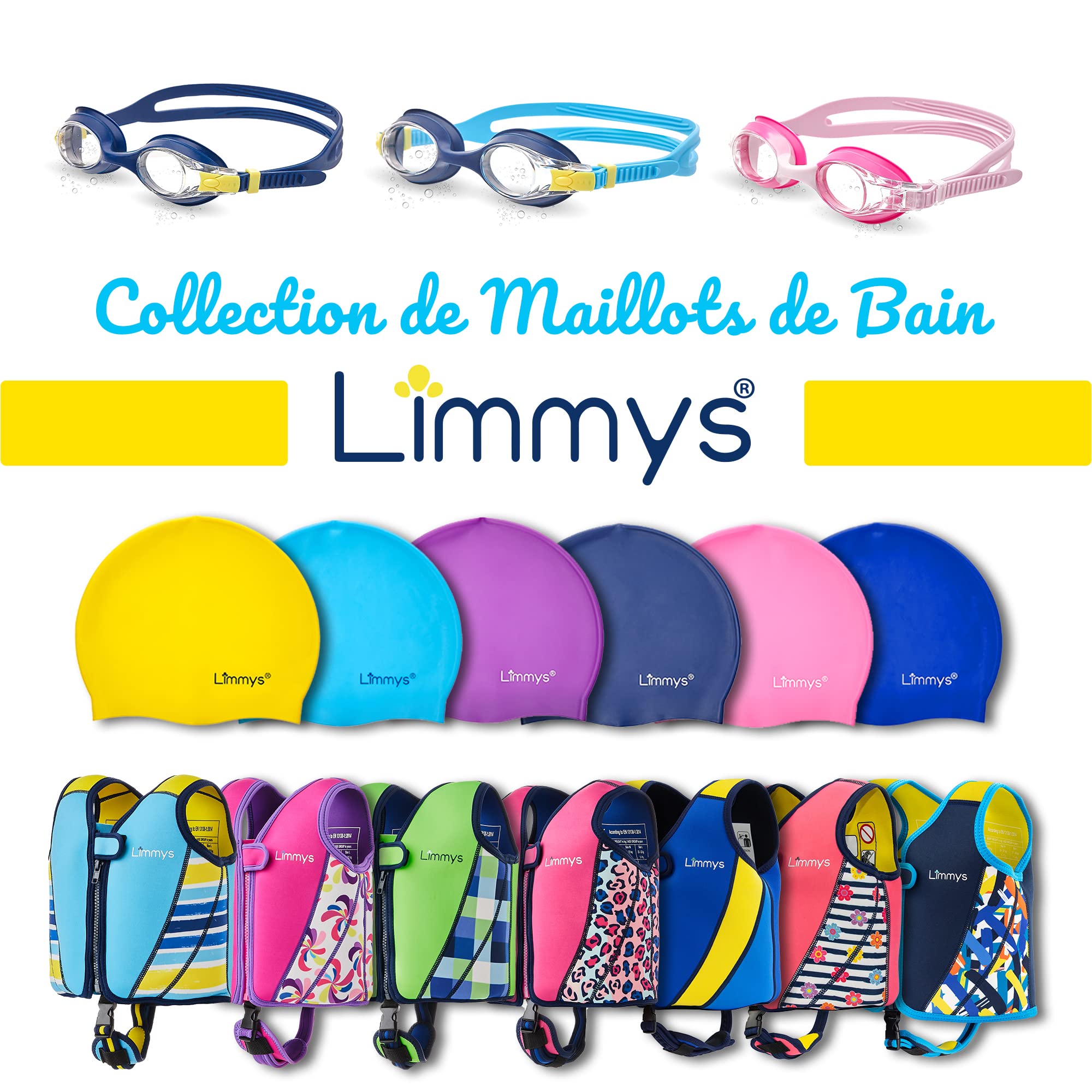 Limmys Lunettes de Natation Enfant 3-12 Ans Anti-Buée UV400 Protection Étanches