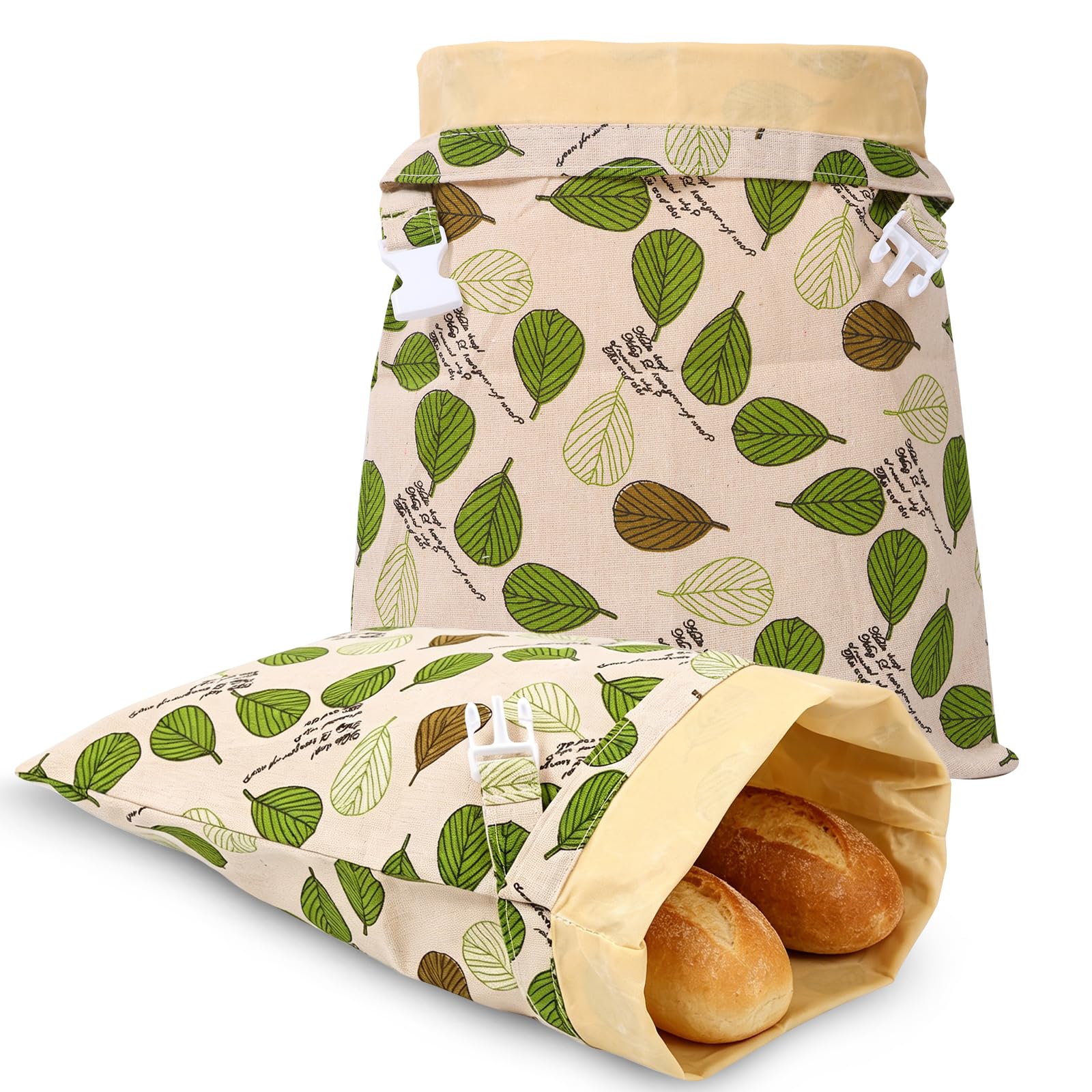 Cbwerbb Green 2Pcs Beeswax Bread Bags,43X33cm Reusable Linen Storage Bags To Keep Bread Fresh With Buckle Closure And Natural Beeswax Lining For Homemade,Sourdough & Fresh Breads(Green)