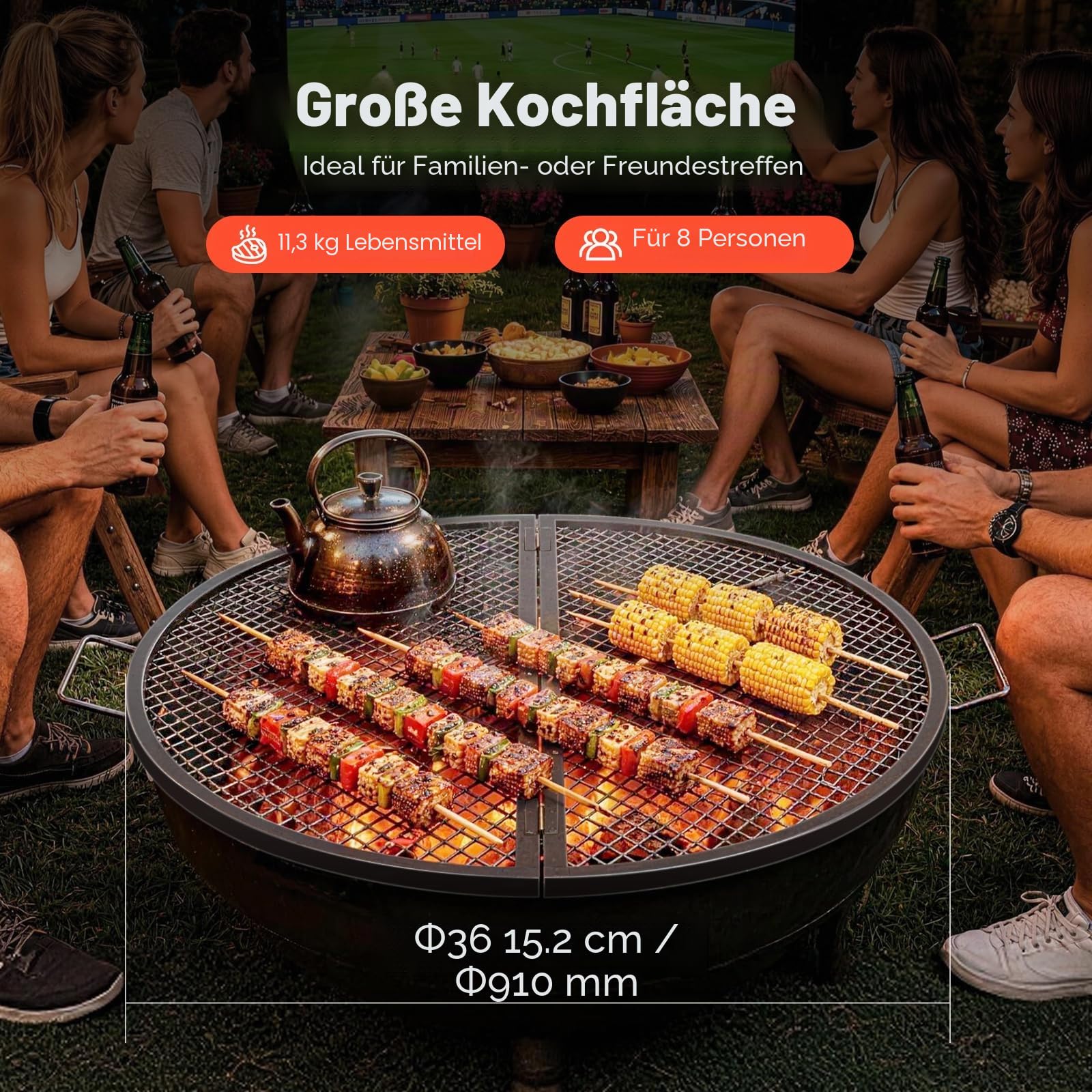VEVOR X-Marks Feuerstelle Grillrost, Faltbarer runder Grillrost, robuster Stahl Lagerfeuer BBQ Grill Gitter mit Griff und Unterstützung X Draht, 91.4 cm, Schwarz