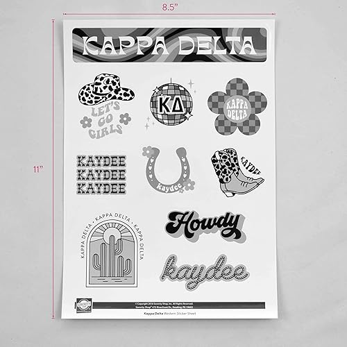 Miniatura 2 de Kappa Delta - Hoja de calcomanías de vinilo de diseño occidental con diseños oficiales, adhesivo extraíble, 10 calcomanías por hoja, por Sorority