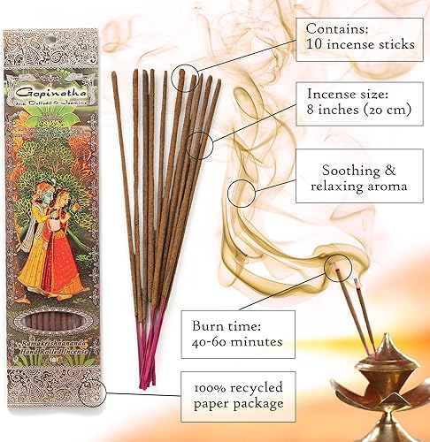 Miniatura 5 de Prabhuji's Gifts Gopala, Gopinatha - Varillas de incienso espiritual enrolladas a mano, varillas aromáticas, para meditación, yoga, relajación y