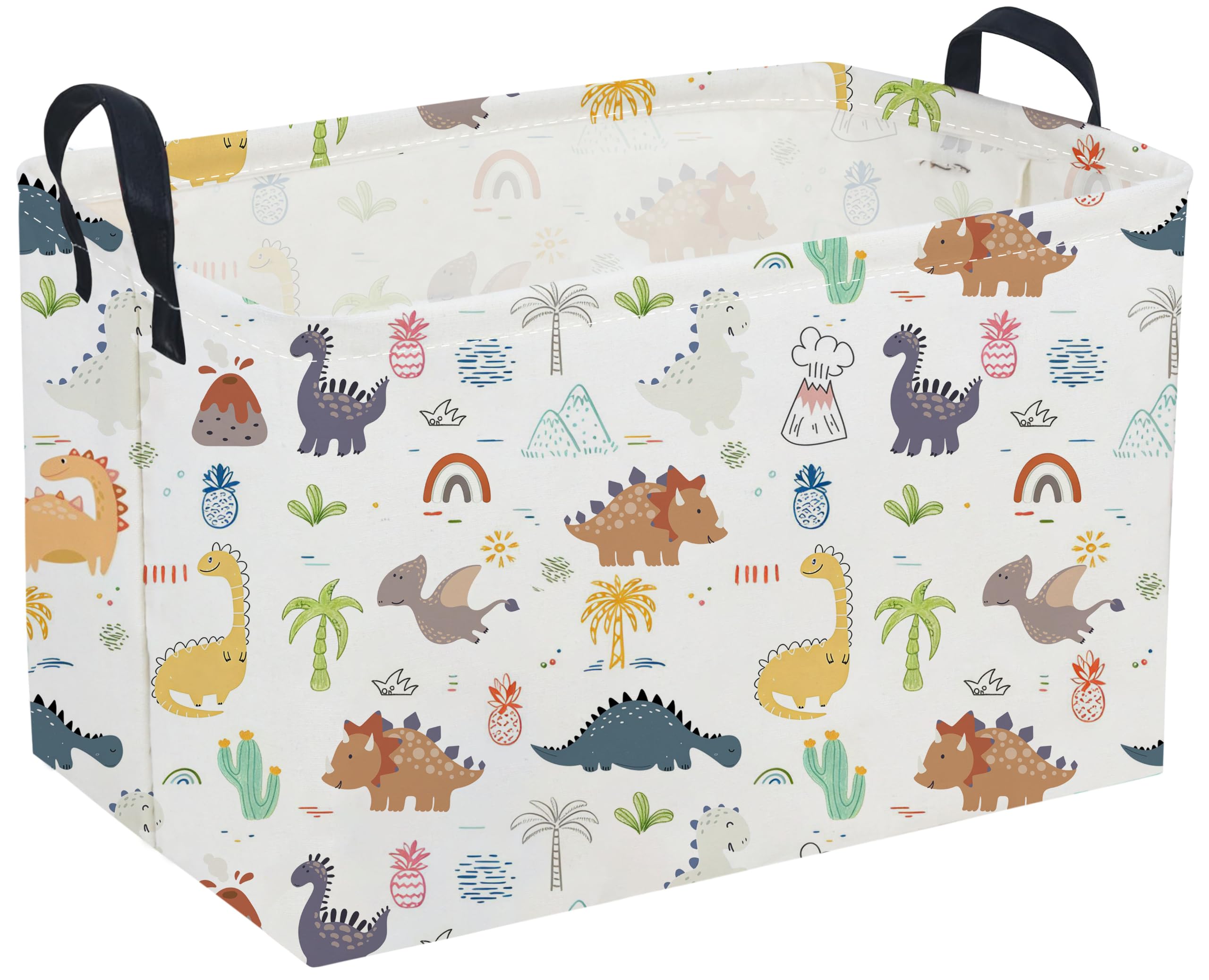 Sanjiaofeng Rectangular Dinosaur Basket,Baby Storage Bins with Handles,Dirty Clothes Basket,Kids Book bin,Dinosaurs Room Decor(Tropical Dinosaurs)