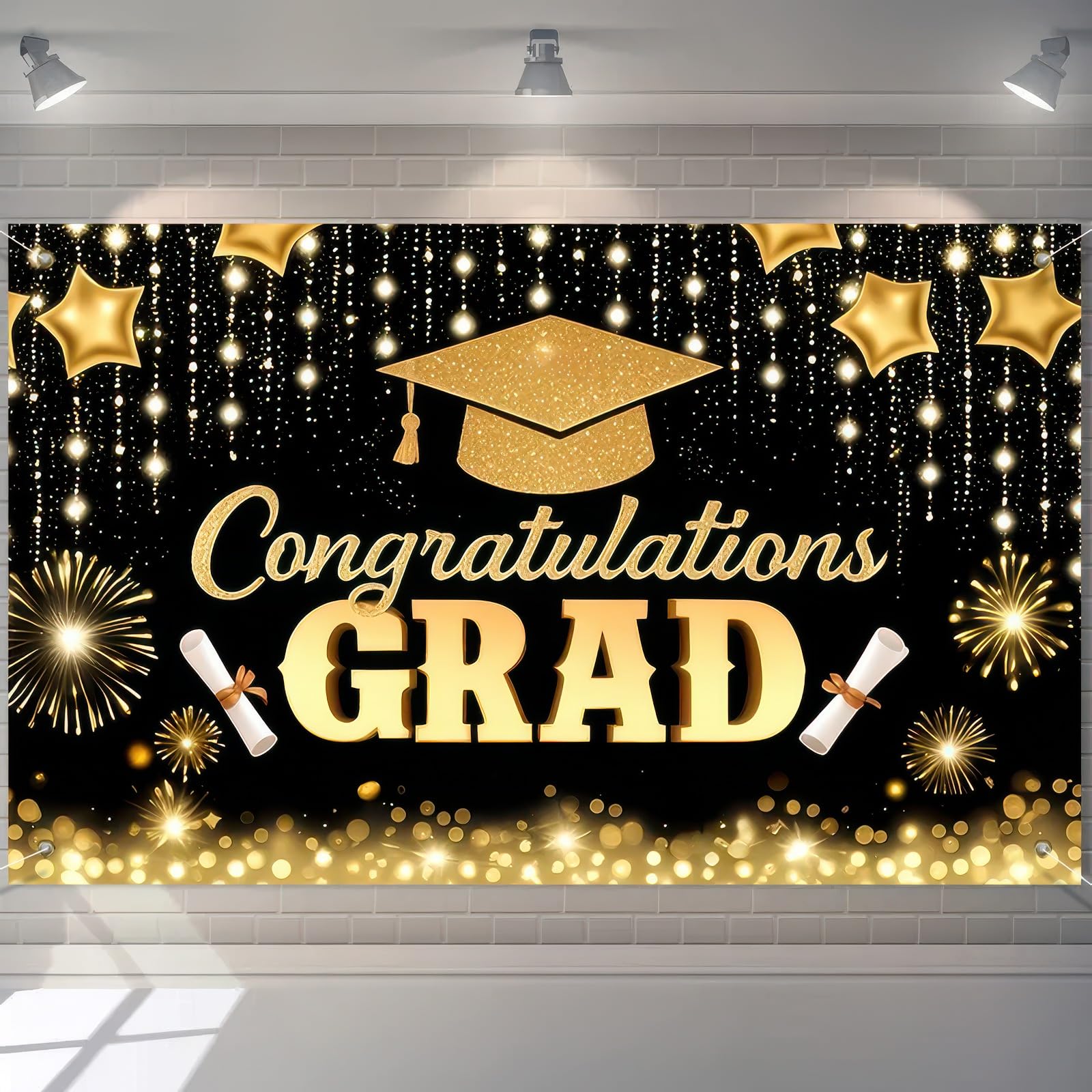 BlissYard Congrats Grad Class of 2026 Graduation Decorations Backdrop 71x43 Inch Graduation Sign Backdrop 2026 Congratulations Black and Gold