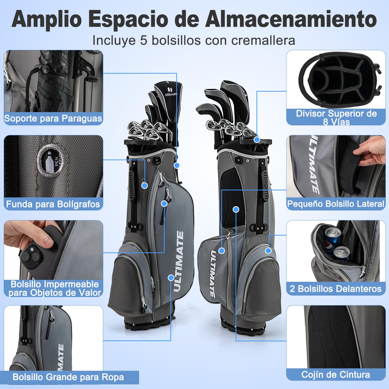 GOPLUS Juego Completo de Palos de Golf, Driver, Fairway, Hybrid y Bolsa, para Hombres y Adolescentes, Mano Derecha