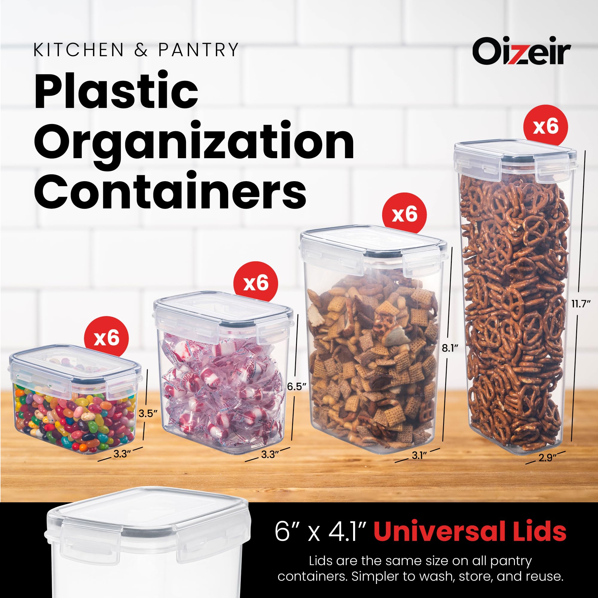 Set di 24 contenitori ermetici per alimenti, contenitori ermetici con coperchio, per pasta, farina, zucchero, cereali, contenitori per alimenti, 4 misure, contenitori da cucina