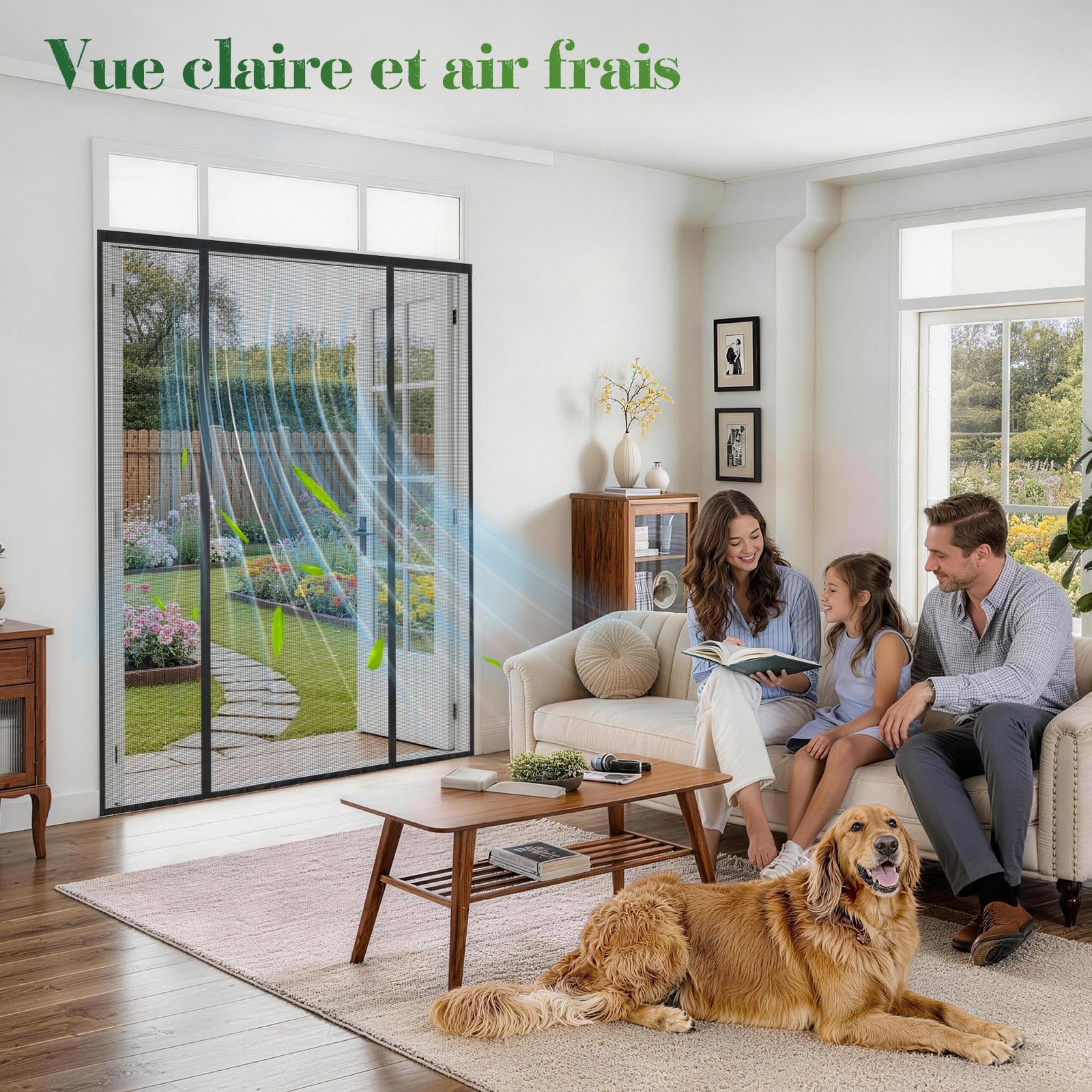 Moustiquaire Porte Fenêtre 240x220cm, Magnétique Double Porte, Fermeture Automatique Sans Perçage, Anti Mouches pour Baie Vitrée Coulissante, Balcon, Terrasse et Patio, Noir