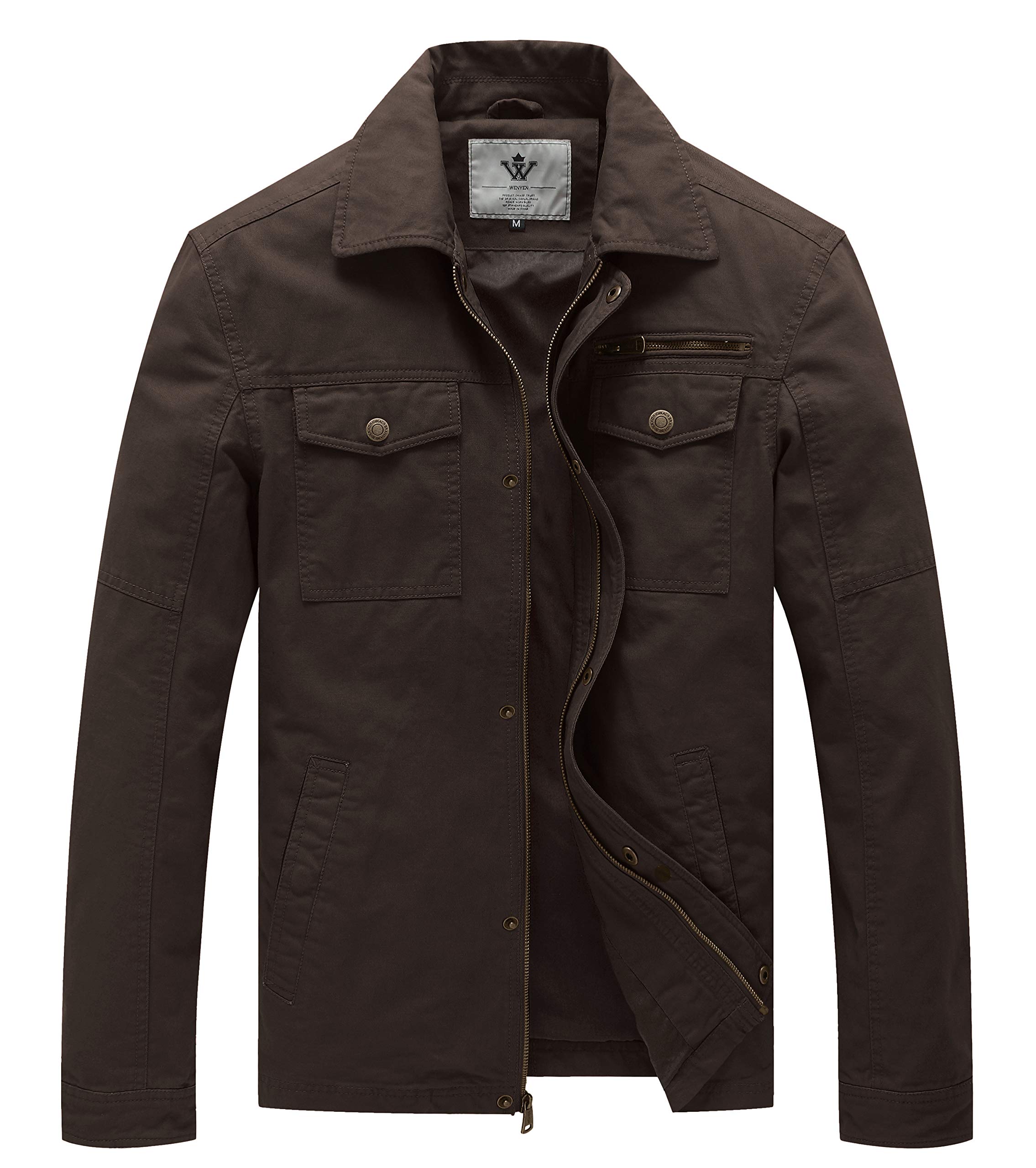 wenven men's casual canvas cotton military lapel jacket (tobacco, l)