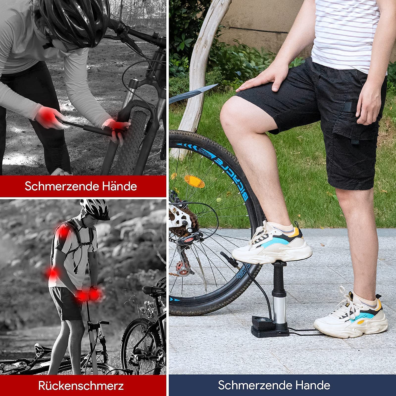 Fahrradpumpe Mini-Luftpumpe mit großem Manometer - Mini und tragbar, 11bar/160PSI, Dualkopf, Minipumpen für alle Ventile, geeignet für Fahrräder, Bälle, Schwimmringe und Luftmatratzen
