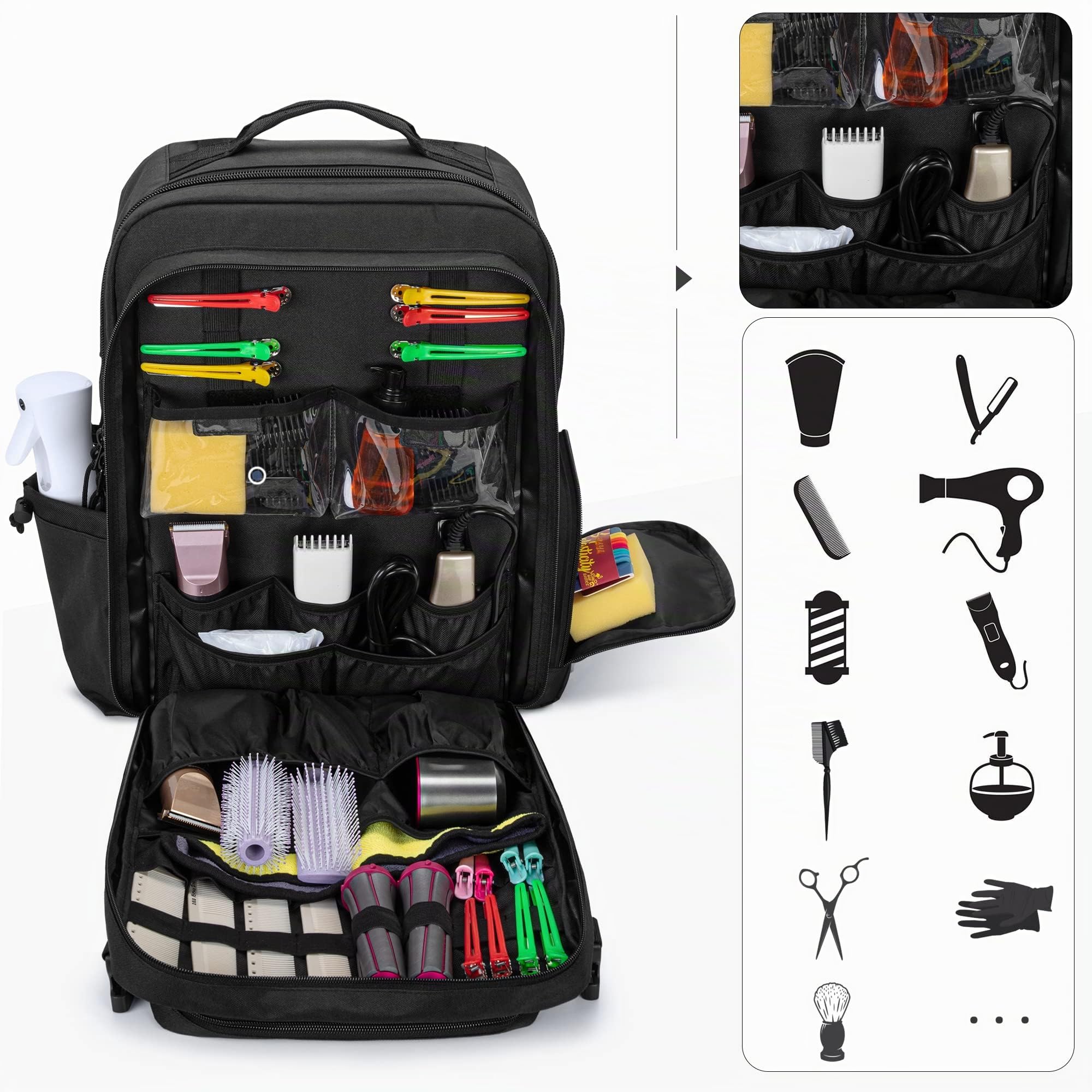 BAFASO Friseurtasche Rucksack, Friseur Werkzeugtasche für Salon Zubehör, Friseur Aufbewahrungstasche für Friseur Werkzeuge(Nur Tasche), Schwarz