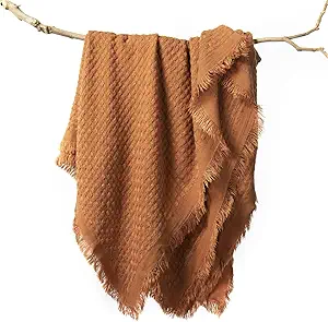 lifein Throw Blanket for Couch-Soft Boho Bed Throw Blankets,Cozy Knitted Waffle Throw,Small Knit Farmhouse Lightweight Blanket&Throw for Summer,Woman,Man,Chair,Sofa,Home Decor(Rust Orange,50 * 60")