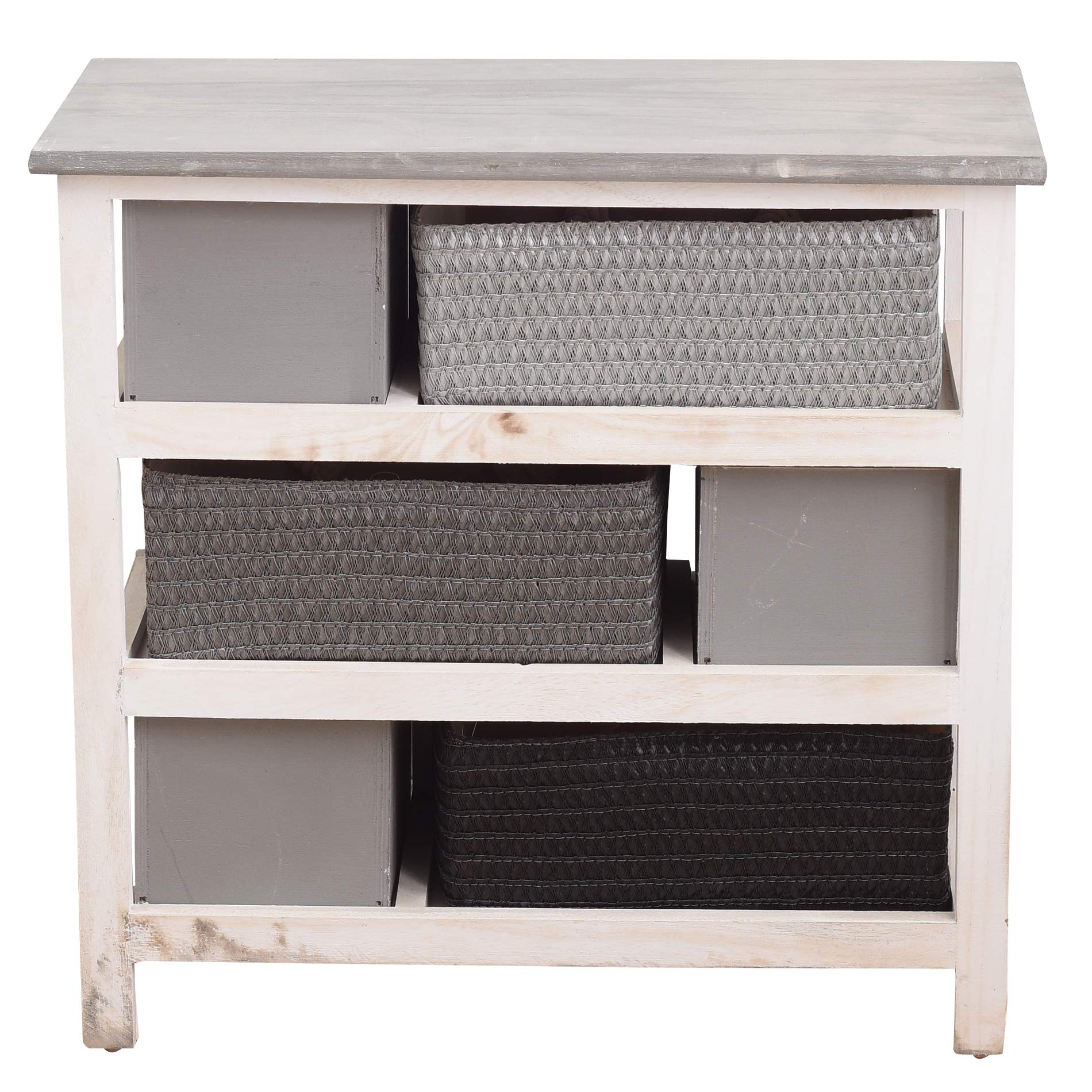 Rebecca Mobili Cassettiera 6 cassetti, mobile multiuso moderno, legno vimini, bianco grigio, per camera e bagno - Misure: 53 x 56 x 27 cm (HxLxP) - Art. RE4326