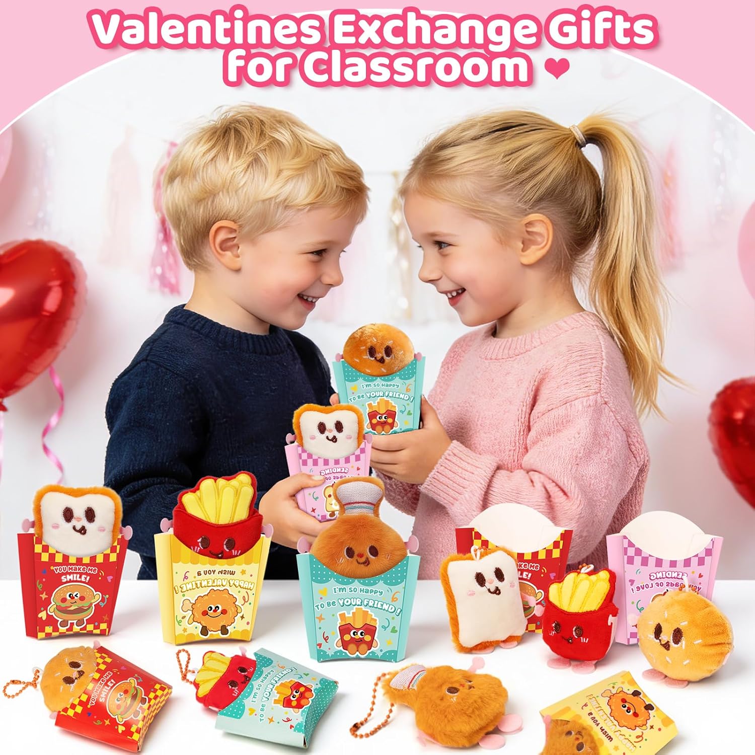 24 PACK Valentines Day Cards with Plush Keychains, Valentines Day Gifts for Kids Classroom,Kawaii Stuffed Keychain Toy for School Valentines Gifts Exchange,Valentine Party Favors Supply for Boys Girls