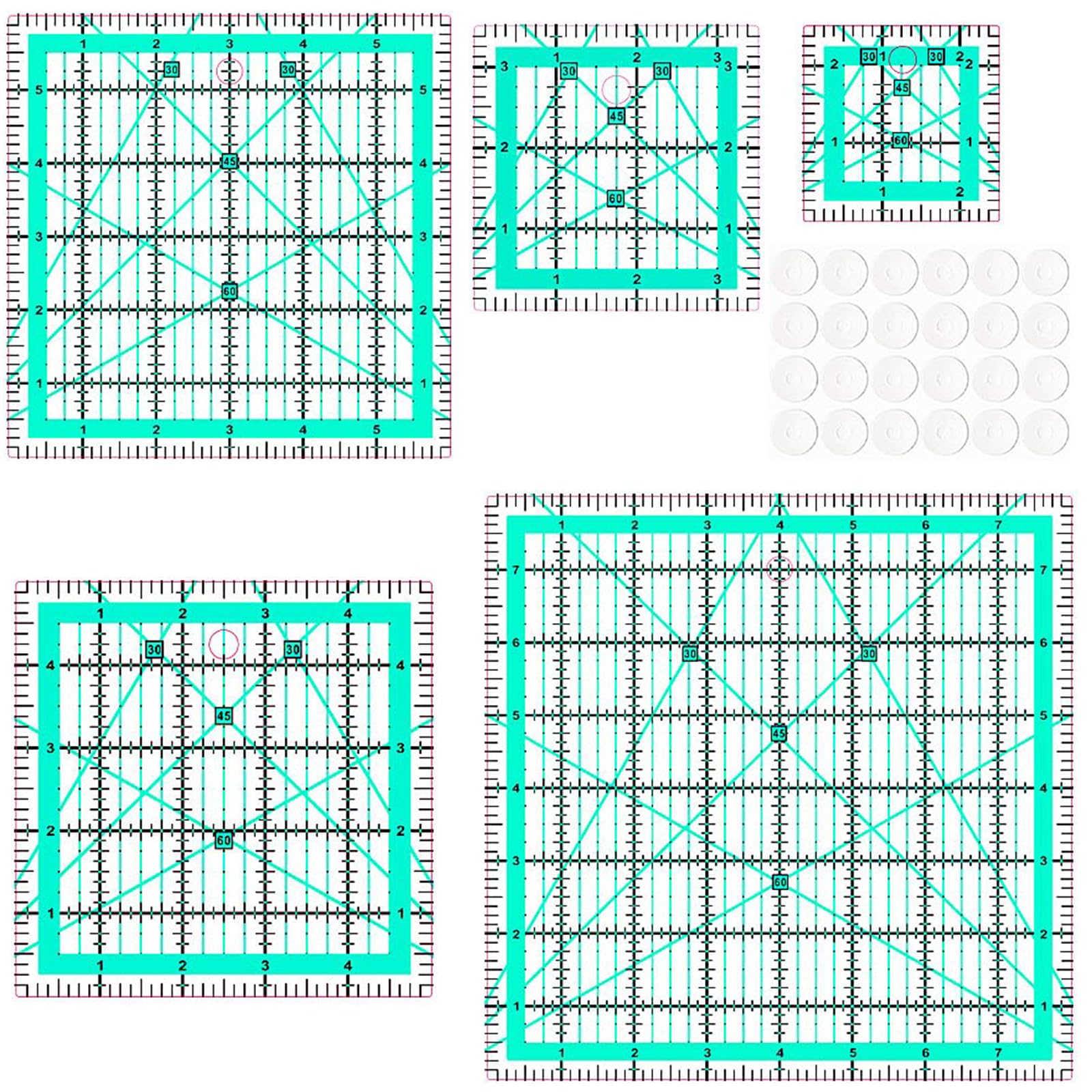 5 righelli quadrati grandi, per trapuntatura, patchwork, per cucito (6,3/8,9/15/15/15/20,3 cm)